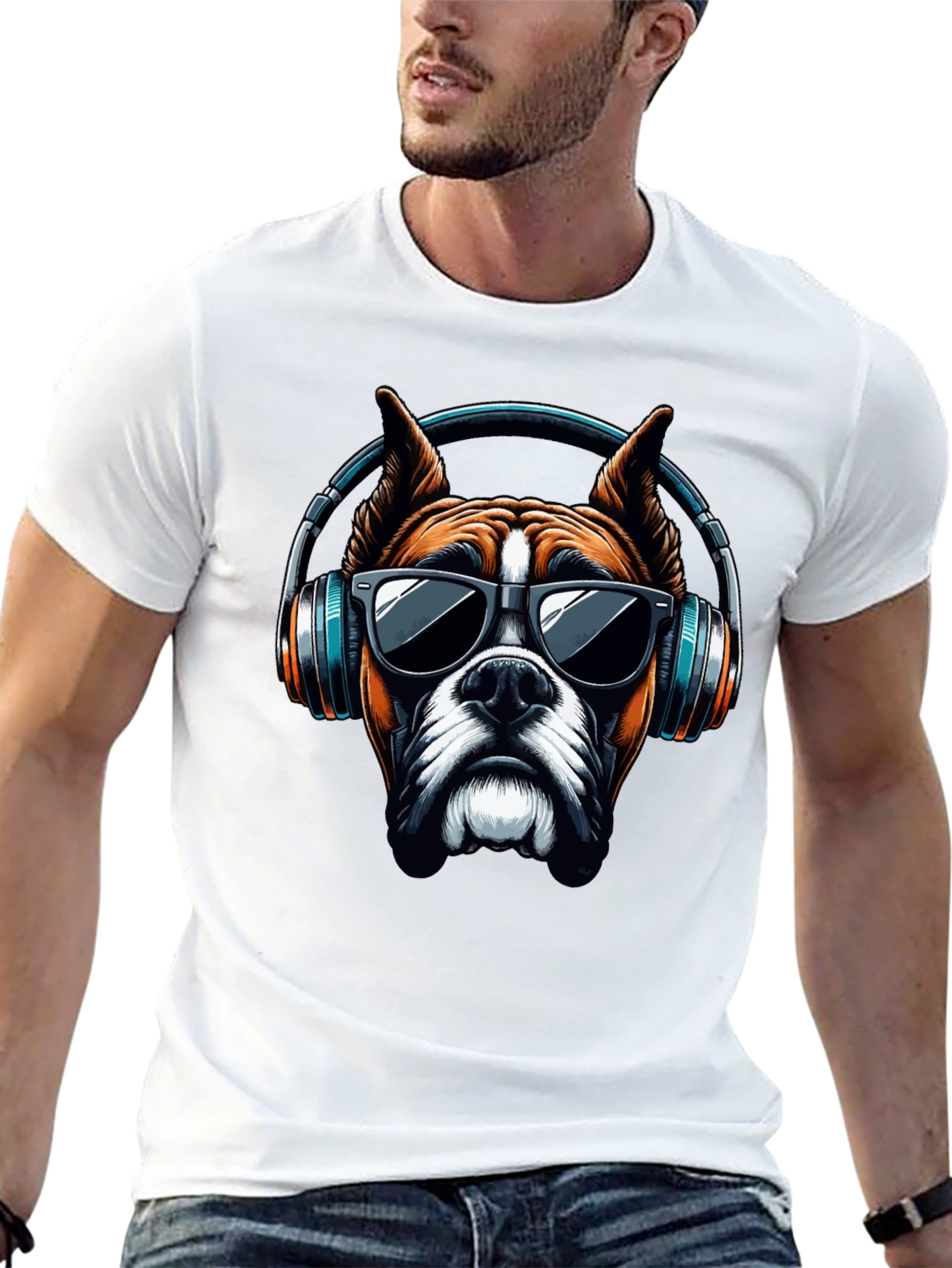 Cool Dog with Headphones Graphic T-Shirt