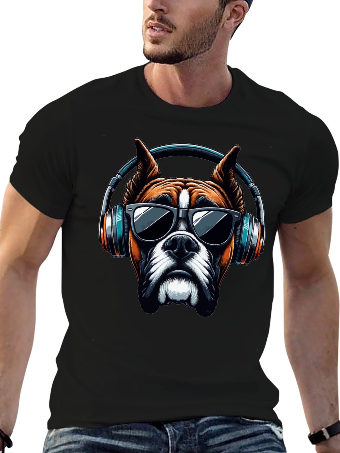 Cool Dog with Headphones Graphic T-Shirt