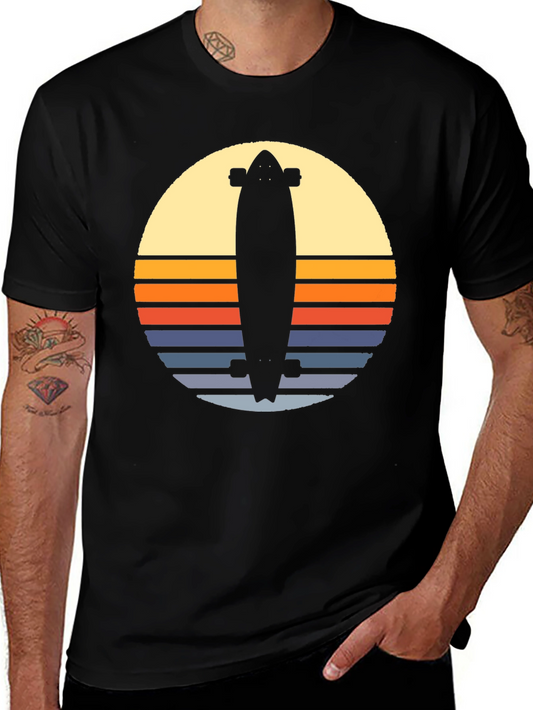 Retro Skateboard Sunset Graphic Tee - Black
