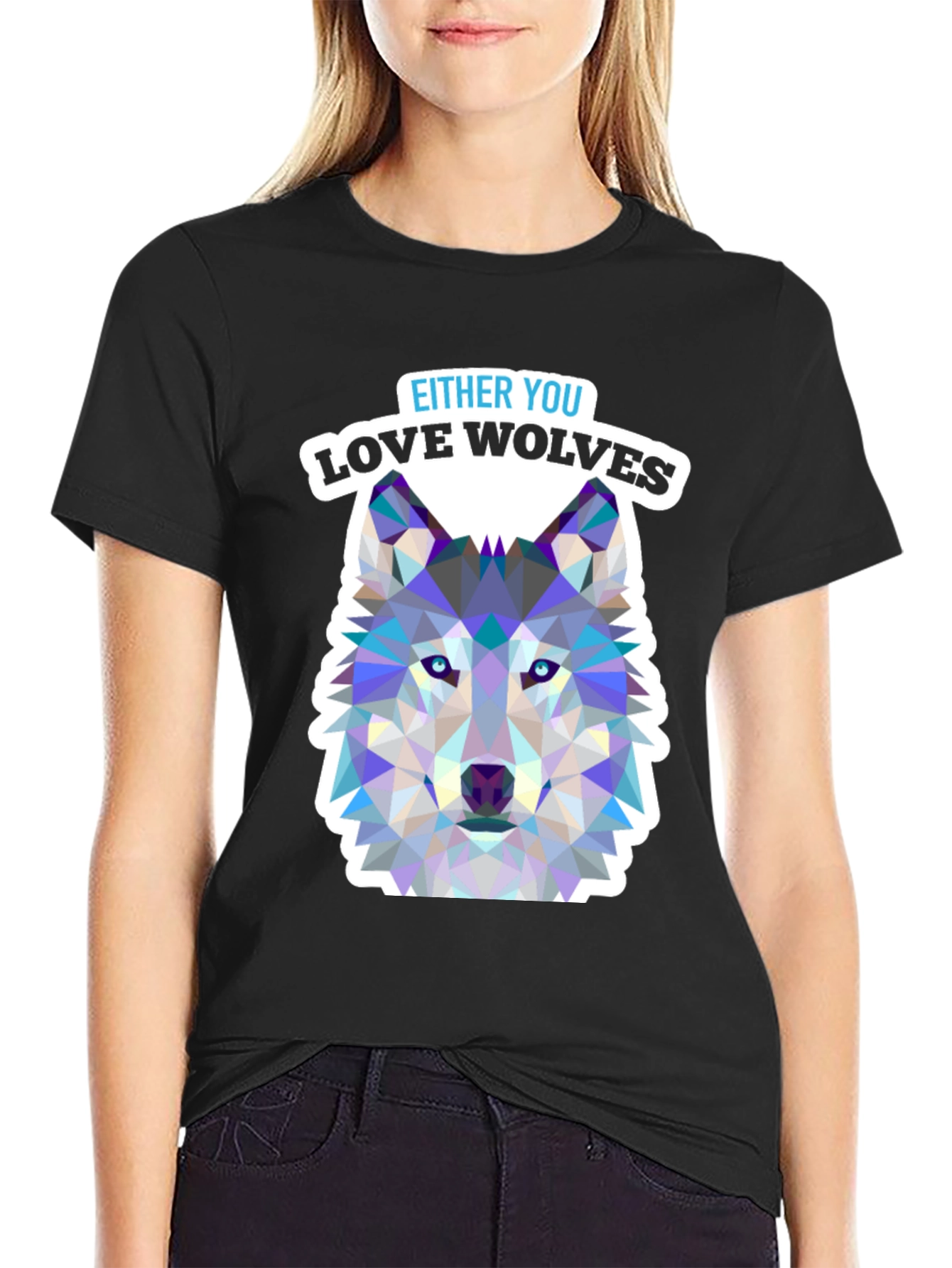 Love Wolves Graphic Tee - Black Cotton T-Shirt