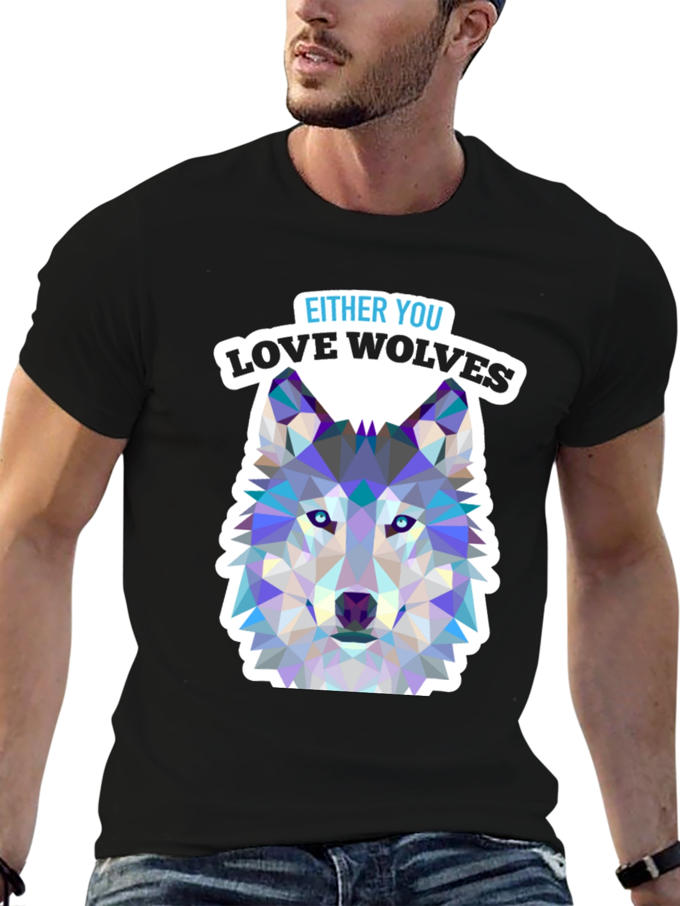 Love Wolves Graphic Tee - Black Cotton T-Shirt
