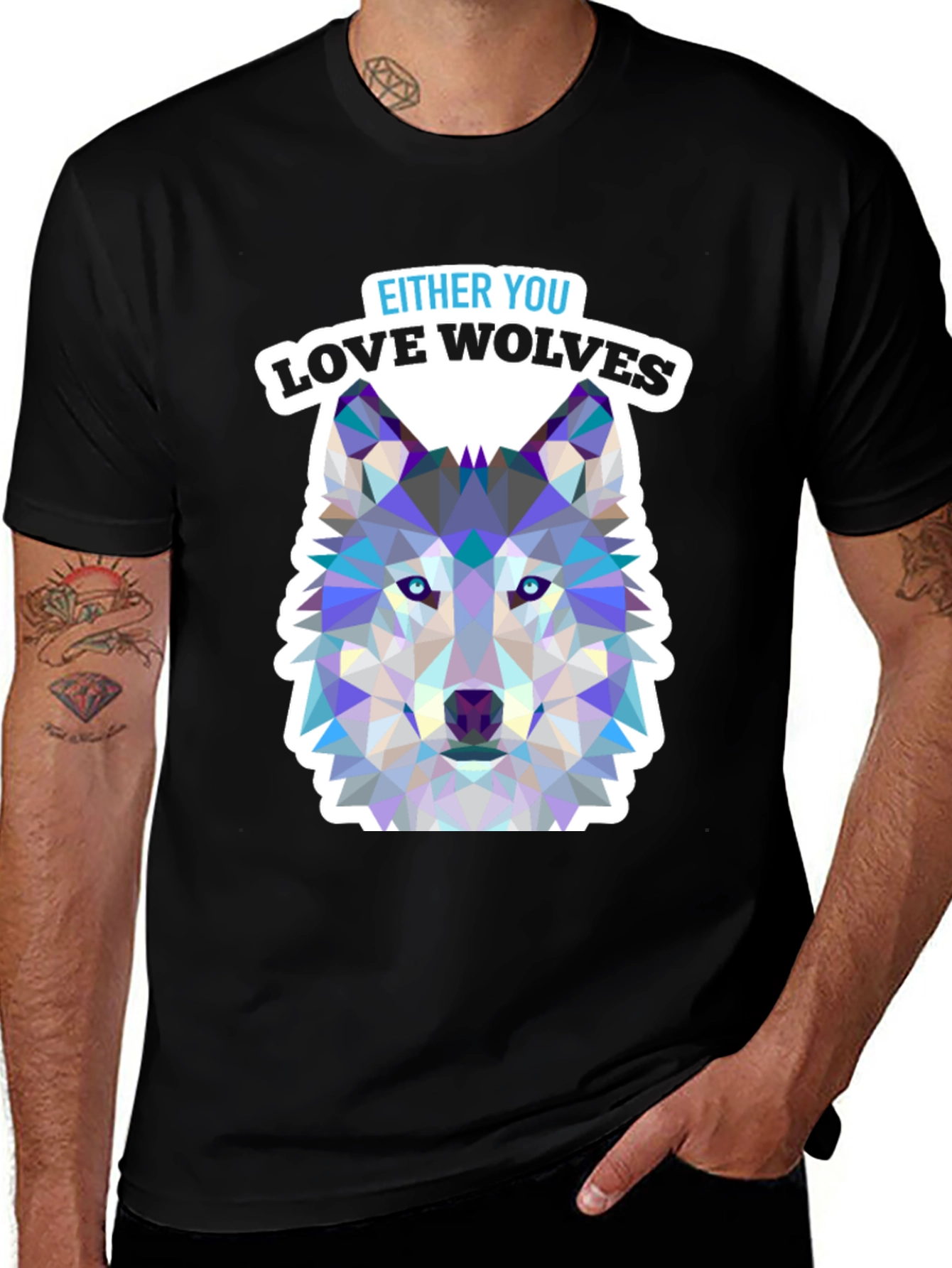 Love Wolves Graphic Tee - Black Cotton T-Shirt