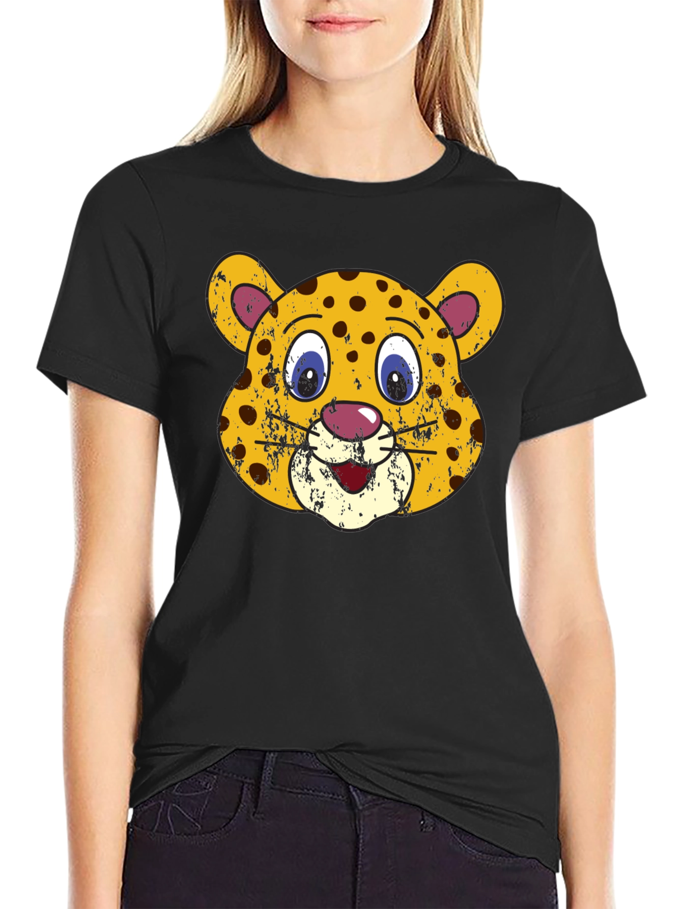 Leopard Face Graphic Black T-Shirt