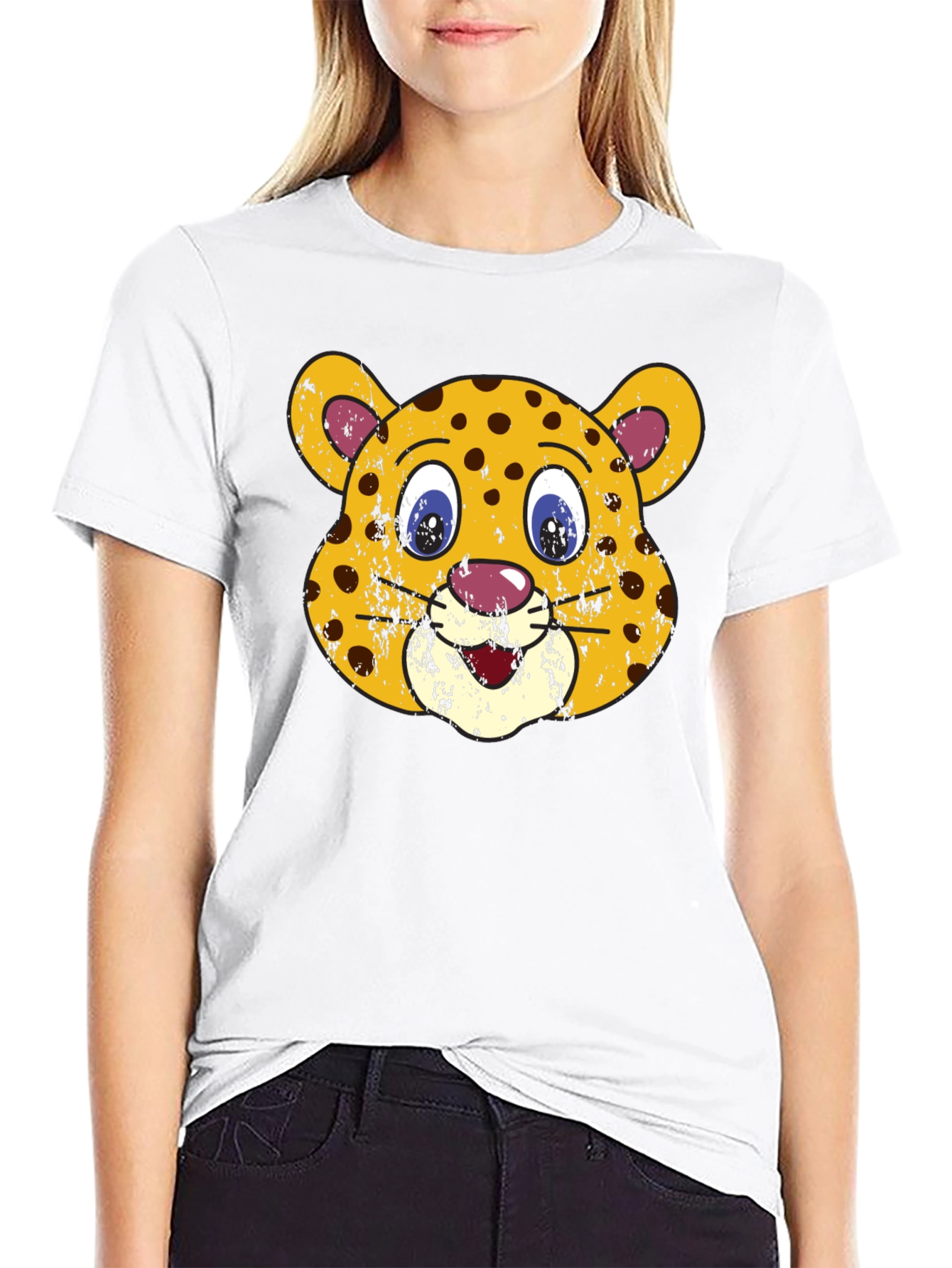 Leopard Face Graphic Black T-Shirt