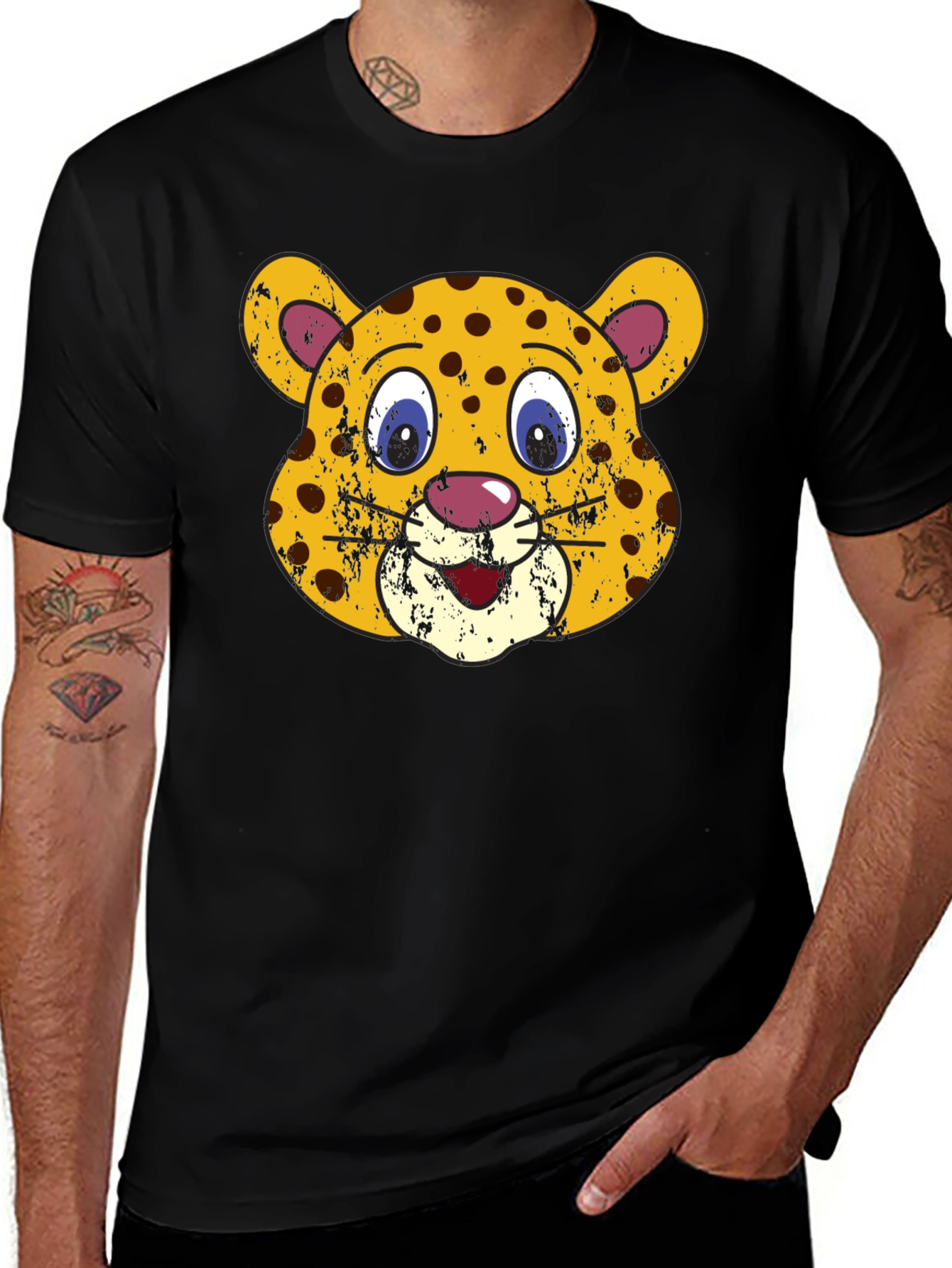 Leopard Face Graphic Black T-Shirt