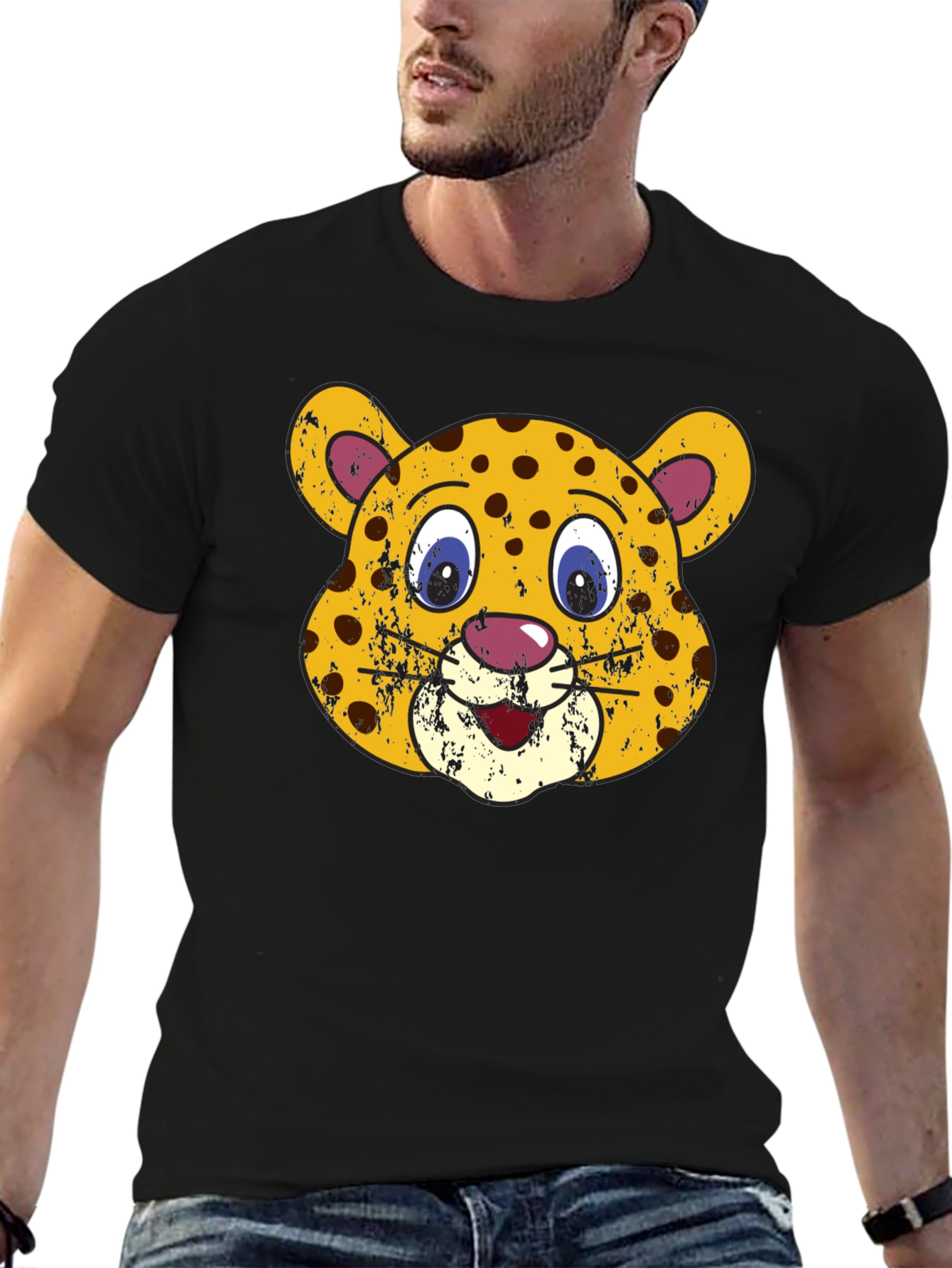 Leopard Face Graphic Black T-Shirt