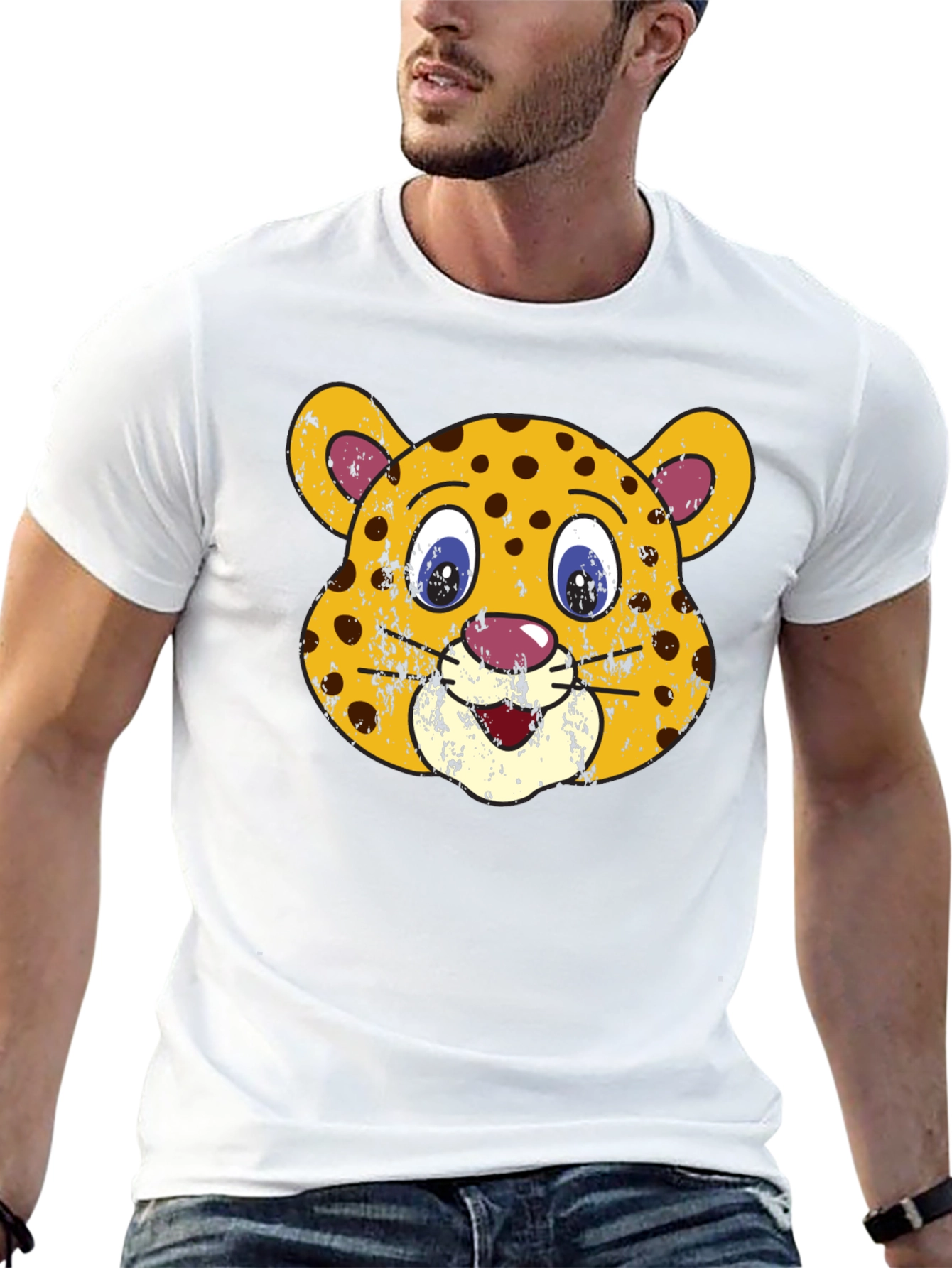 Leopard Face Graphic Black T-Shirt