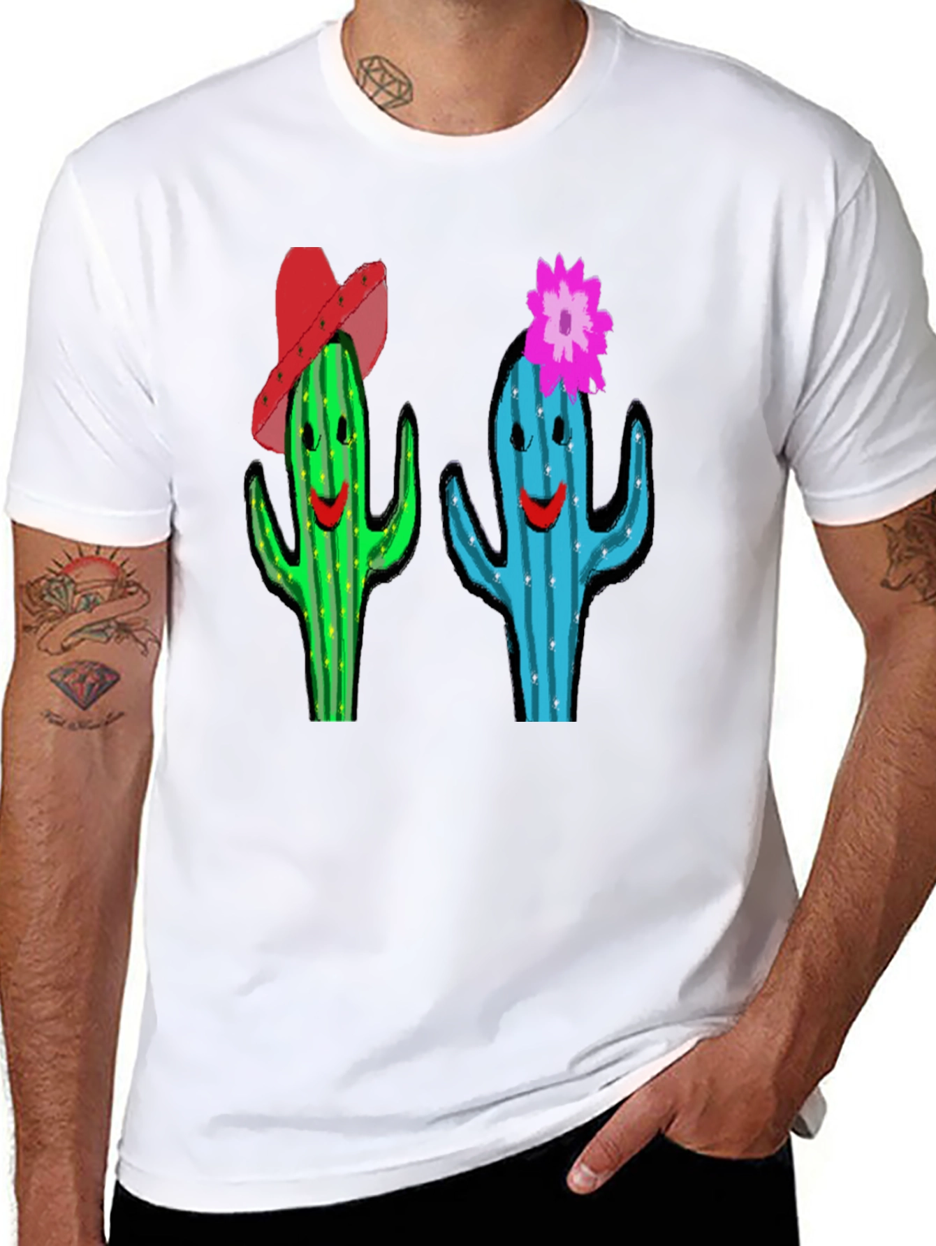 Cactus Couple Graphic Tee - Black Cotton