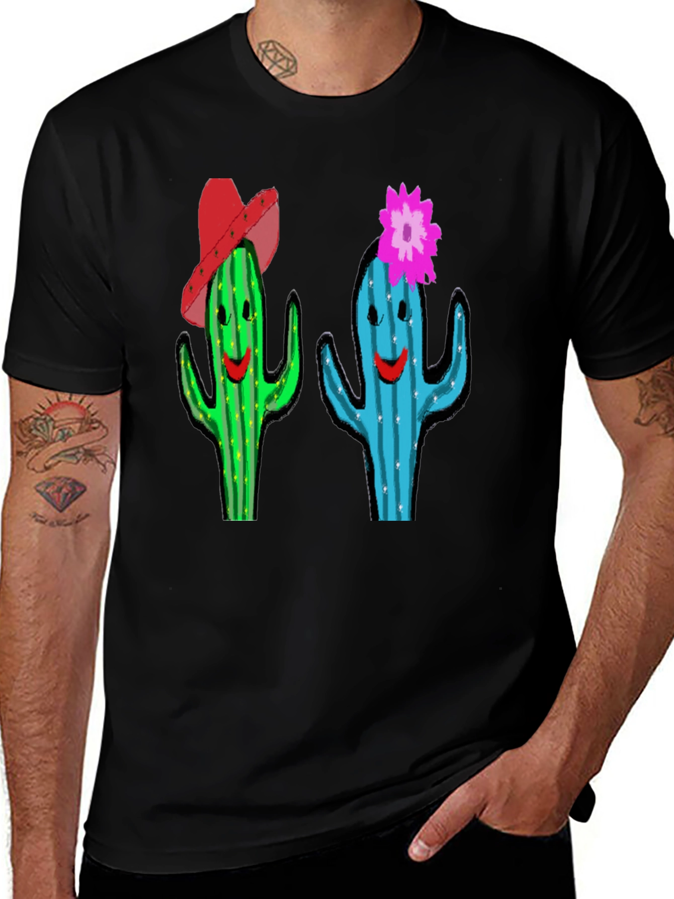 Cactus Couple Graphic Tee - Black Cotton