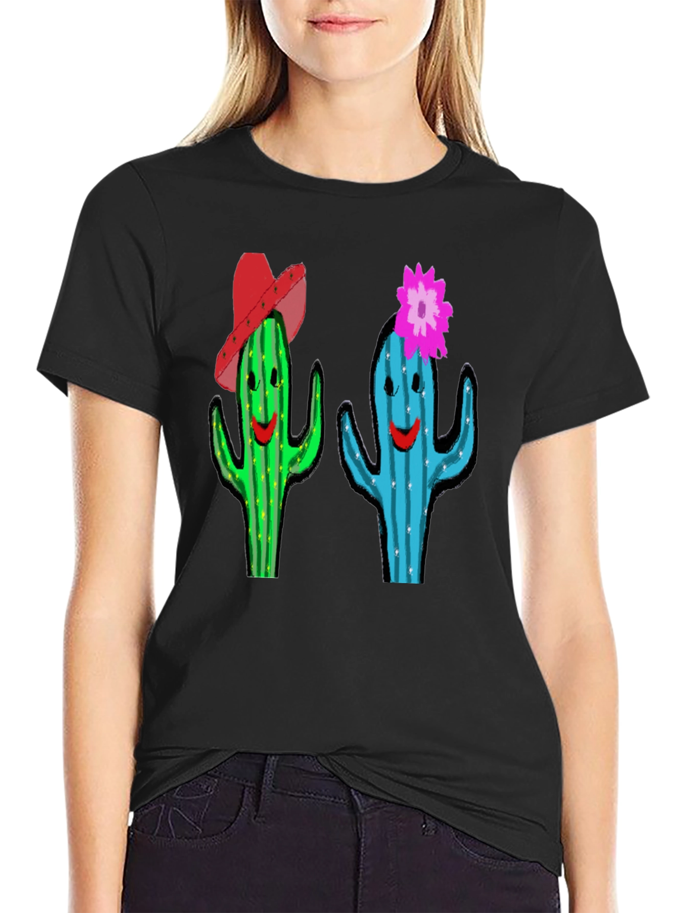 Cactus Couple Graphic Tee - Black Cotton