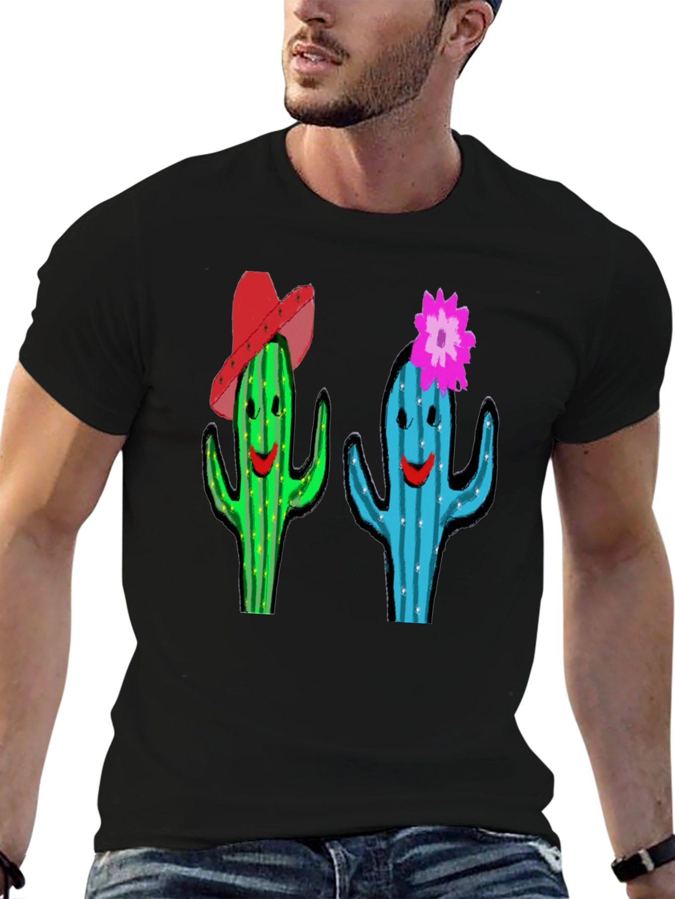 Cactus Couple Graphic Tee - Black Cotton