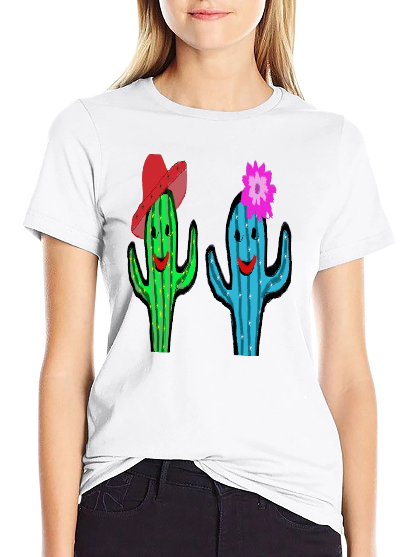 Cactus Couple Graphic Tee - Black Cotton