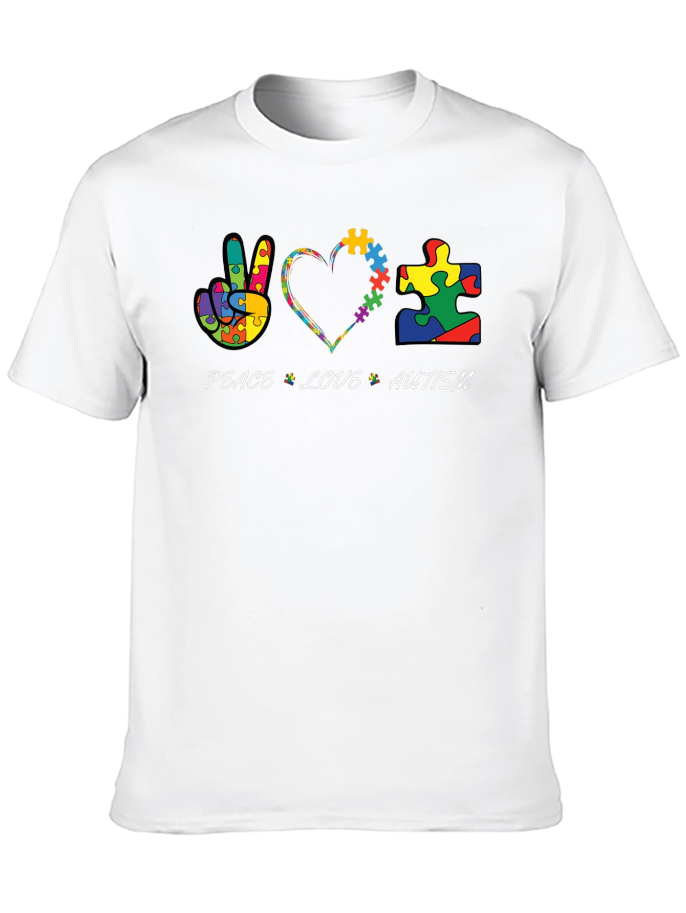 Peace Love Autism Puzzle Piece Graphic T-Shirt