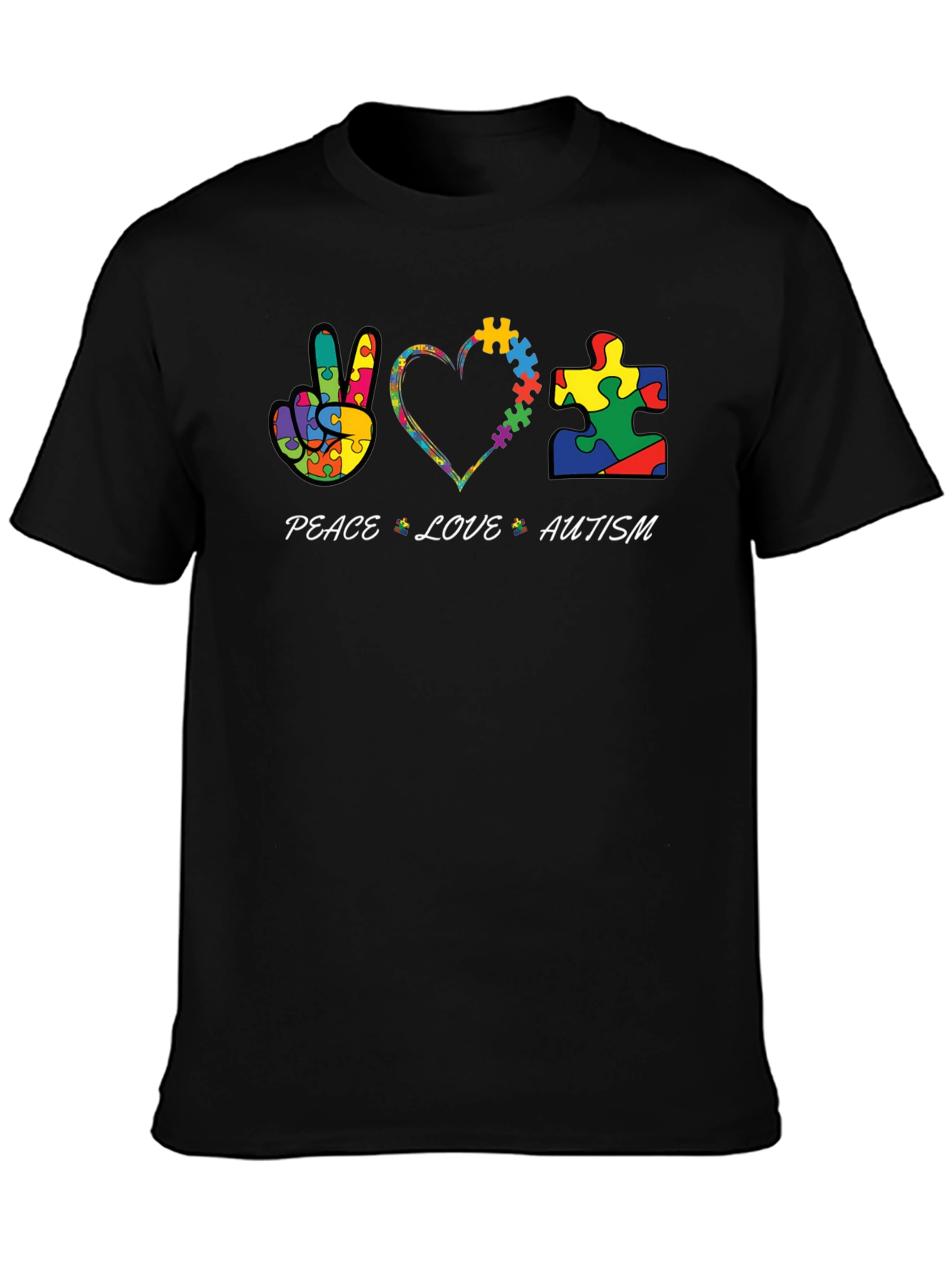Peace Love Autism Puzzle Piece Graphic T-Shirt