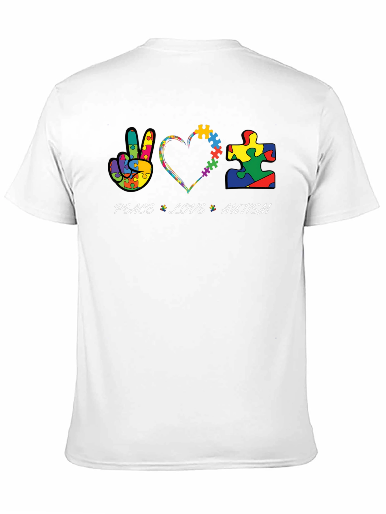 Peace Love Autism Puzzle Piece Graphic T-Shirt