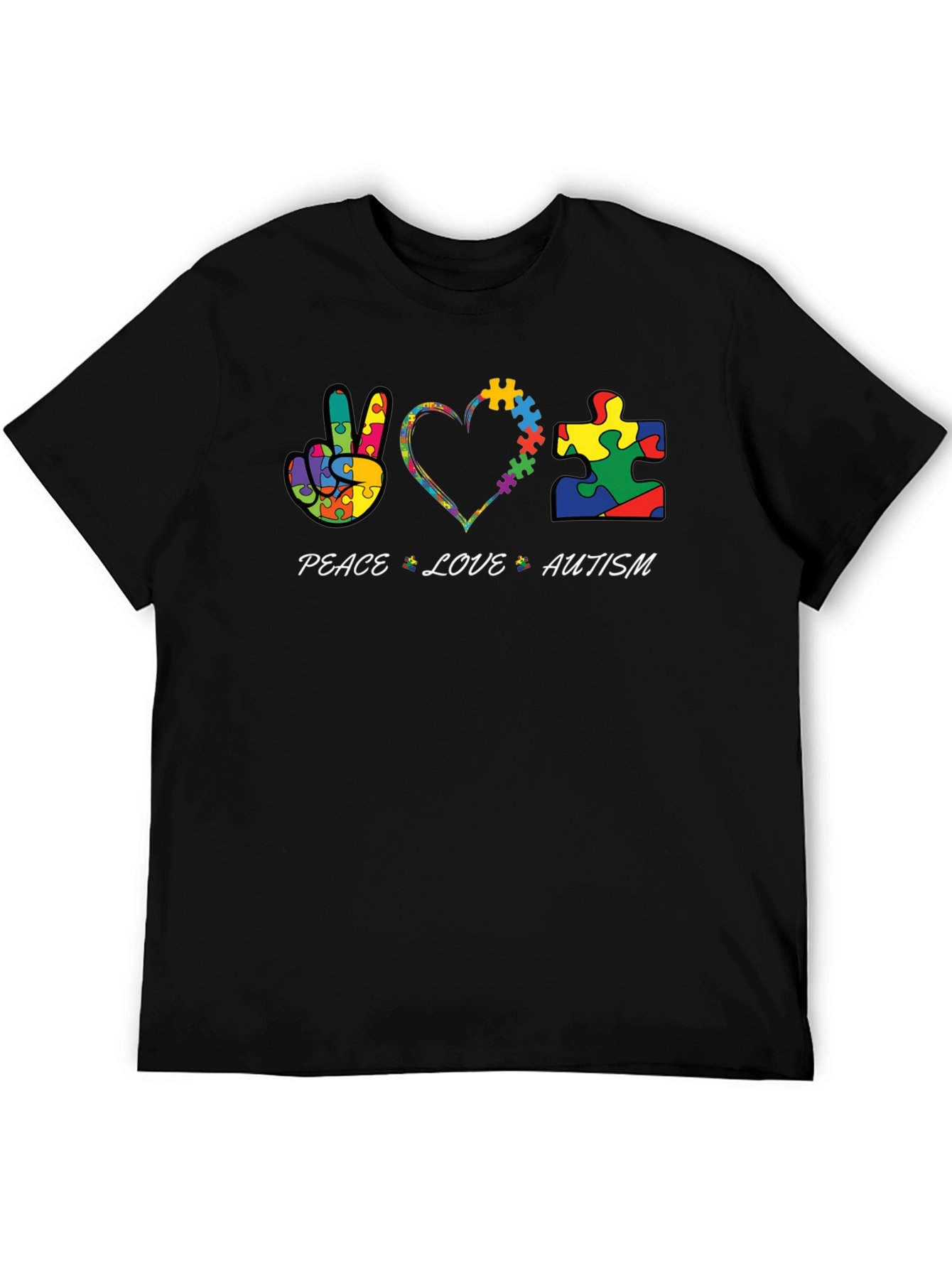 Peace Love Autism Puzzle Piece Graphic T-Shirt