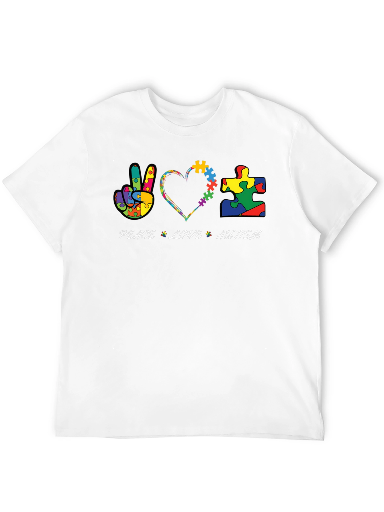 Peace Love Autism Puzzle Piece Graphic T-Shirt