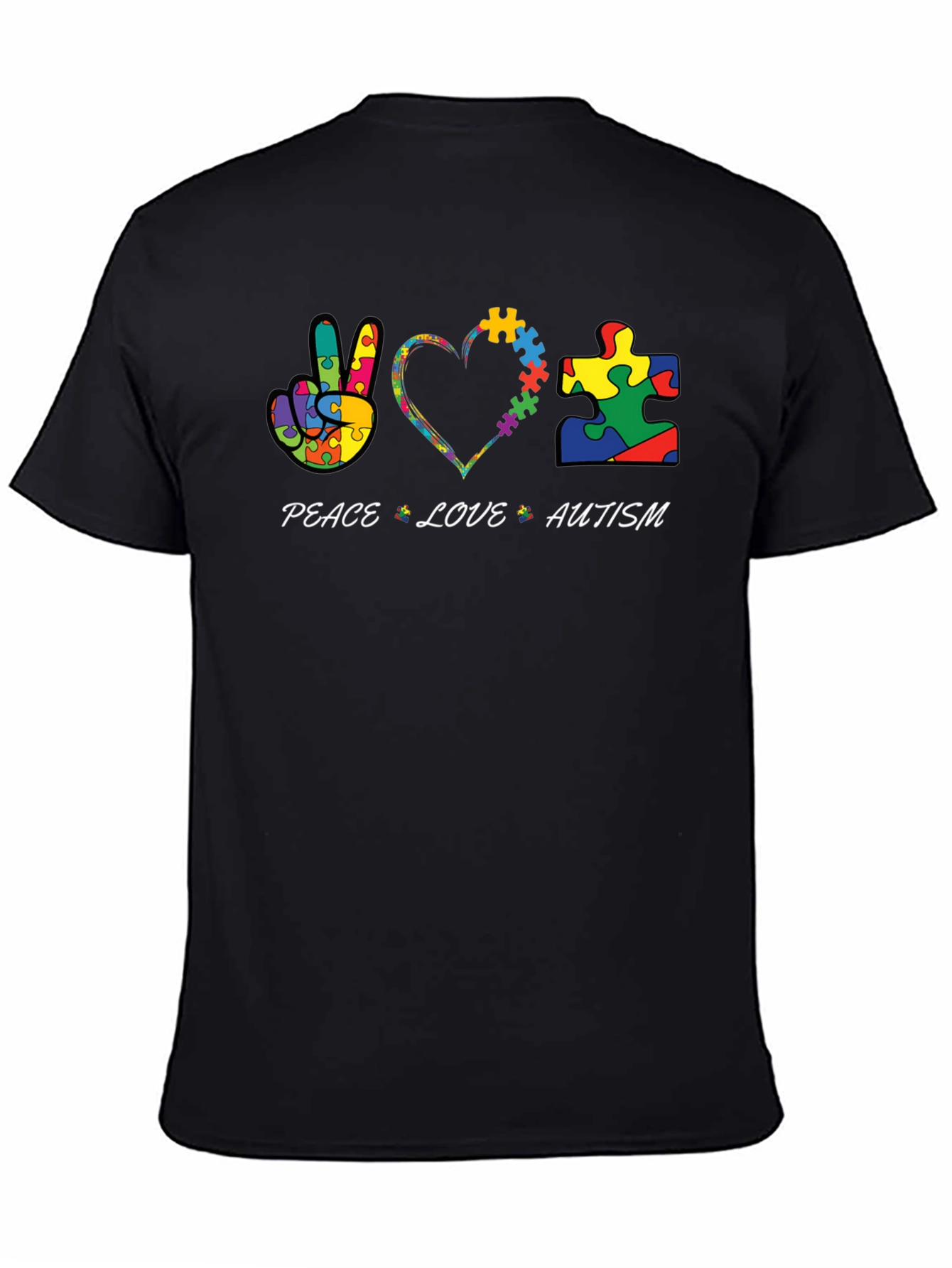 Peace Love Autism Puzzle Piece Graphic T-Shirt
