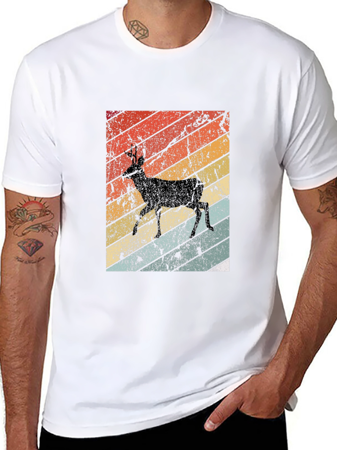 Retro Deer Graphic Tee - Black