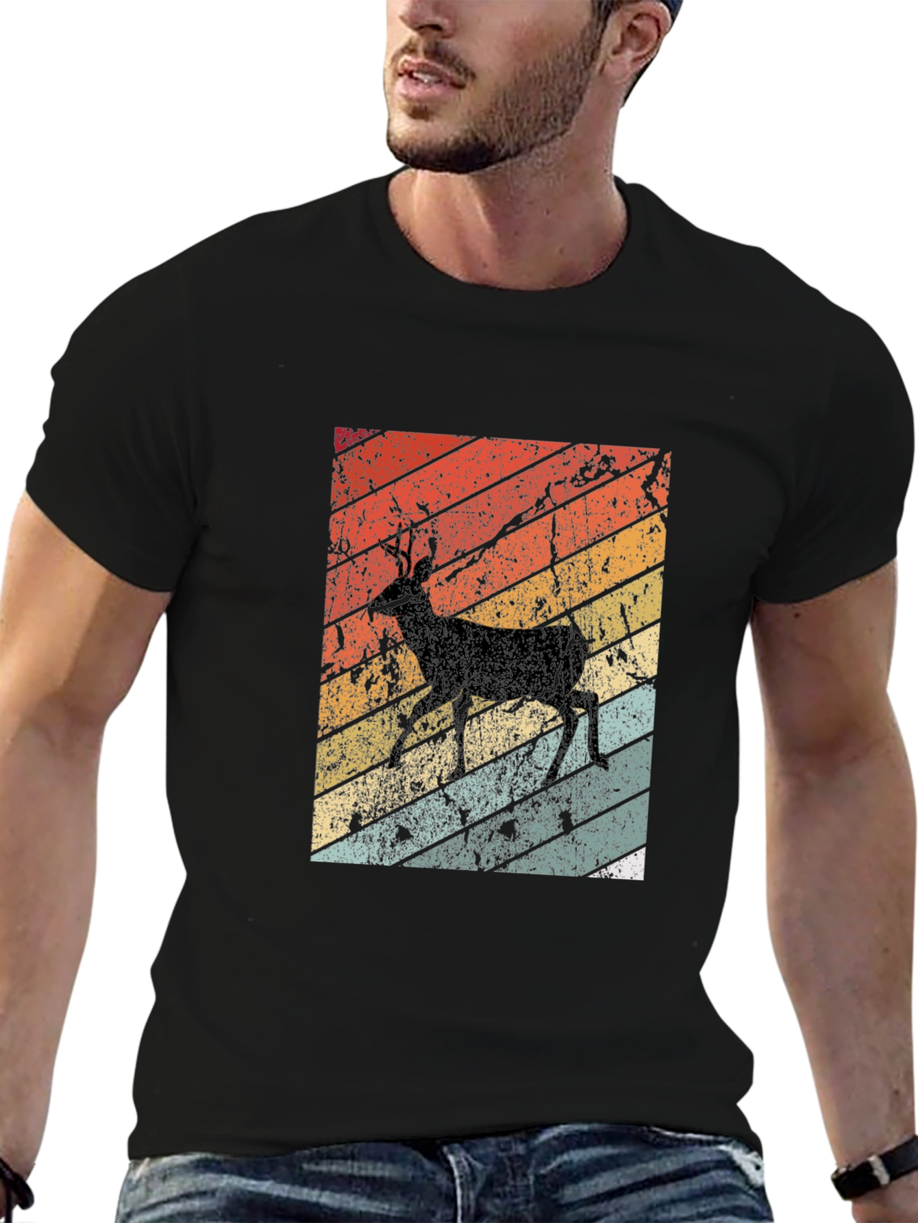 Retro Deer Graphic Tee - Black