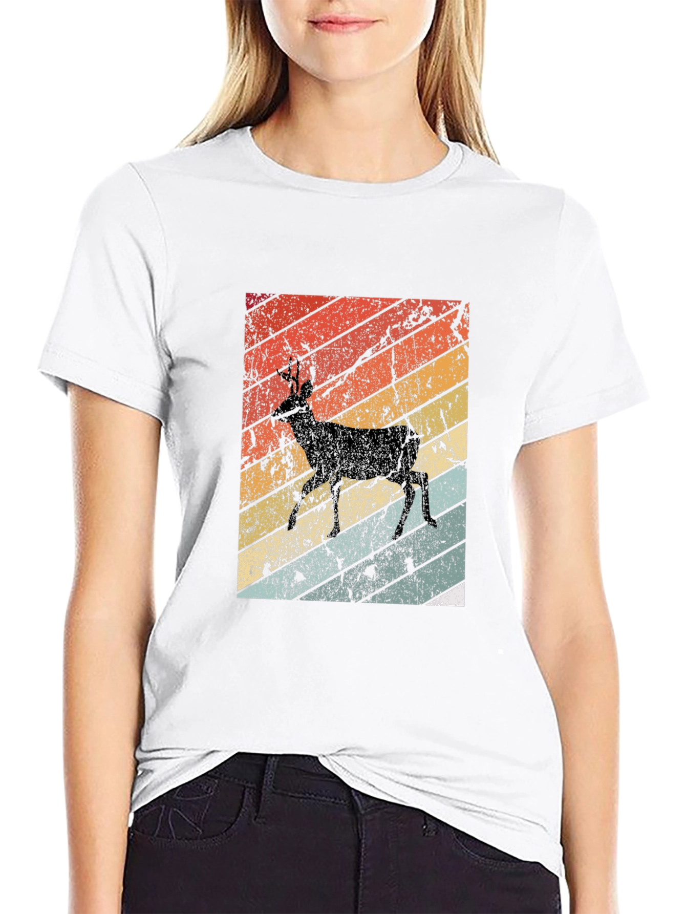 Retro Deer Graphic Tee - Black