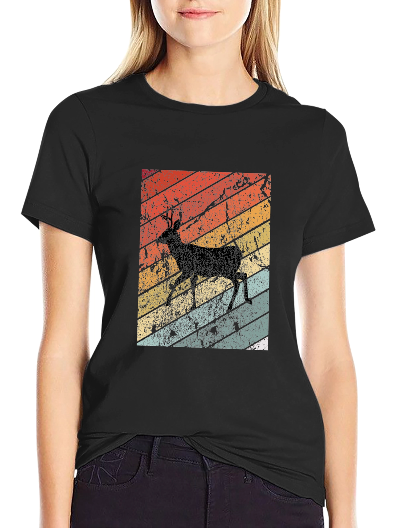 Retro Deer Graphic Tee - Black