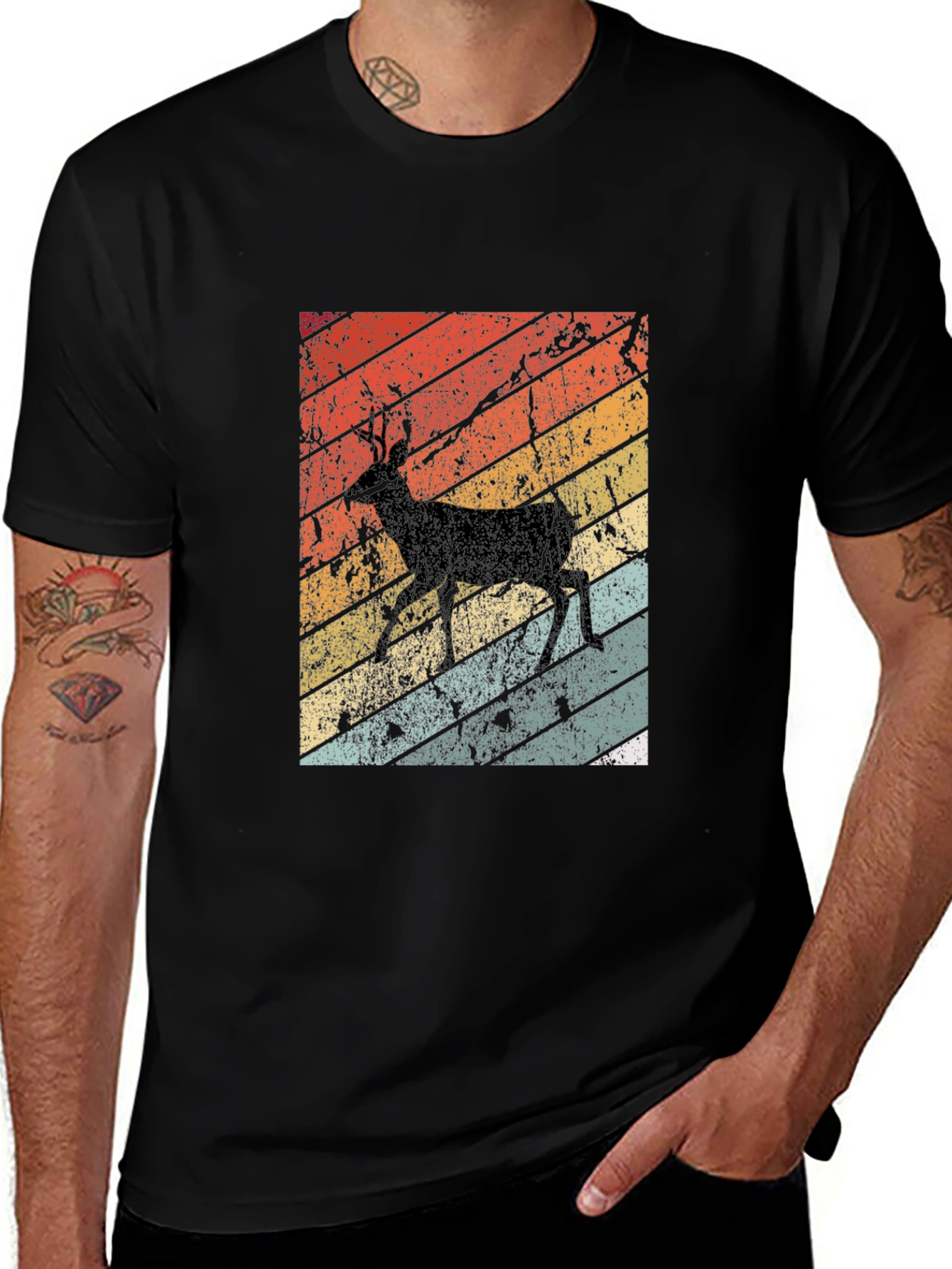 Retro Deer Graphic Tee - Black