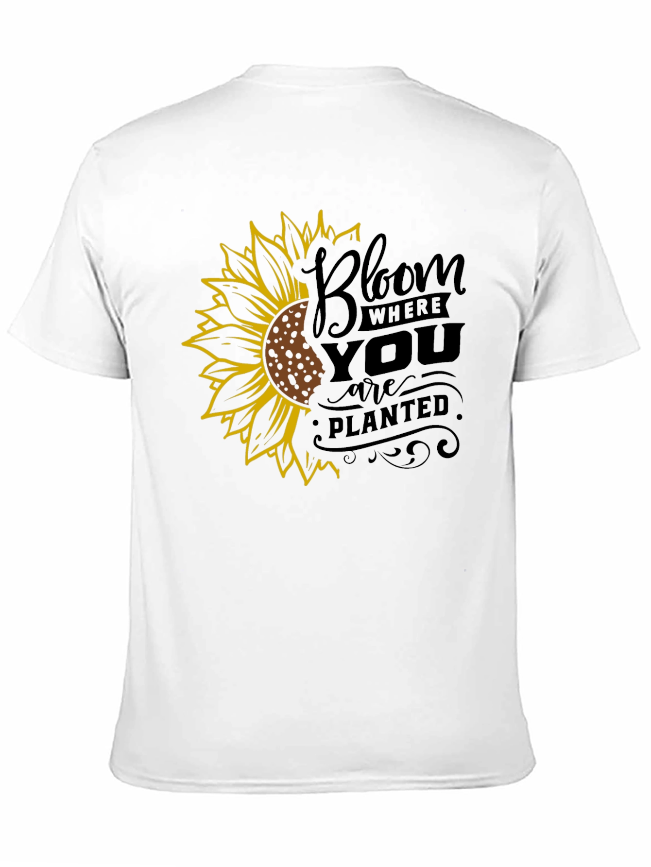 Bloom Where You Are Planted Sunflower Black T-Shirt