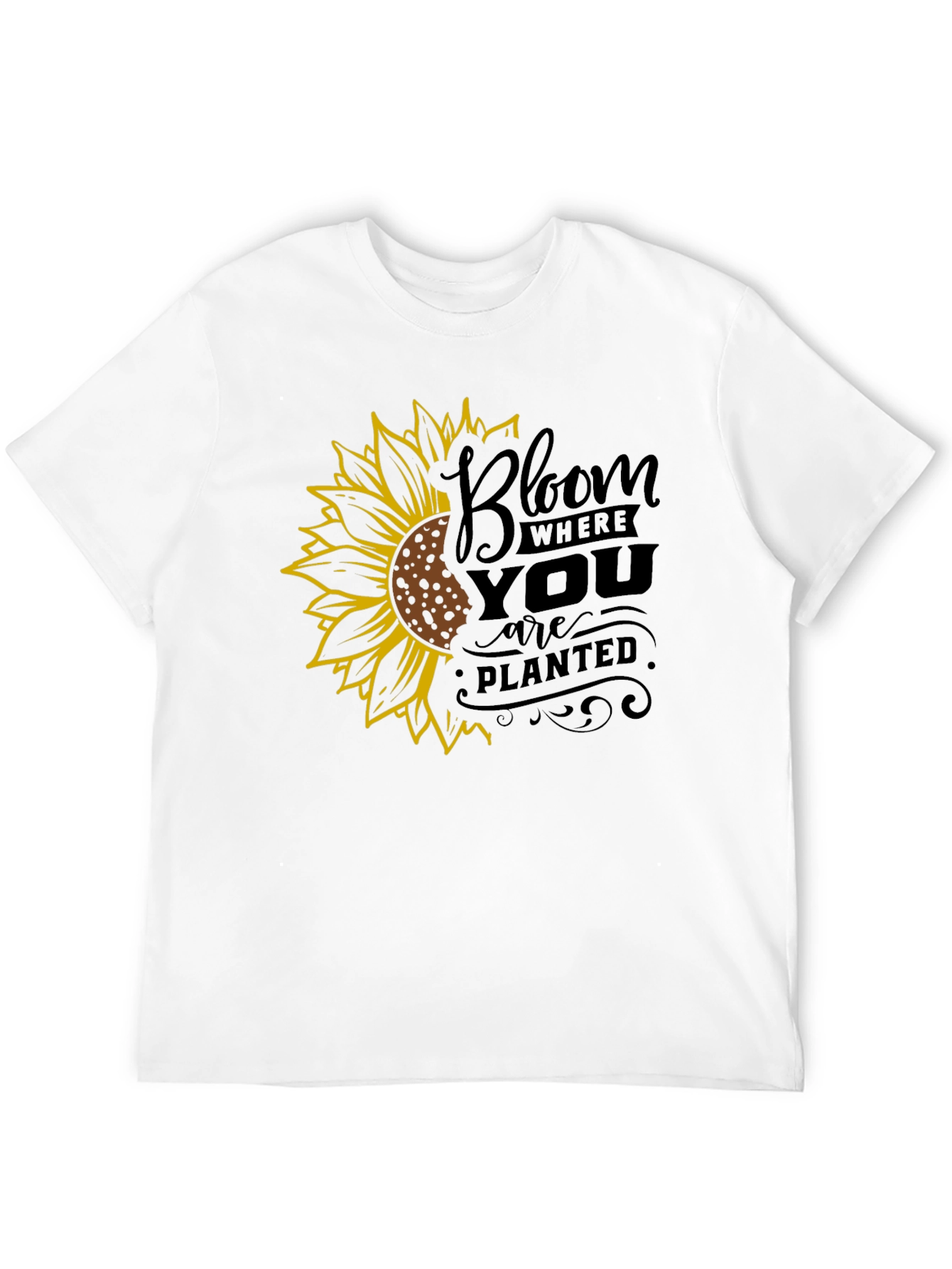 Bloom Where You Are Planted Sunflower Black T-Shirt