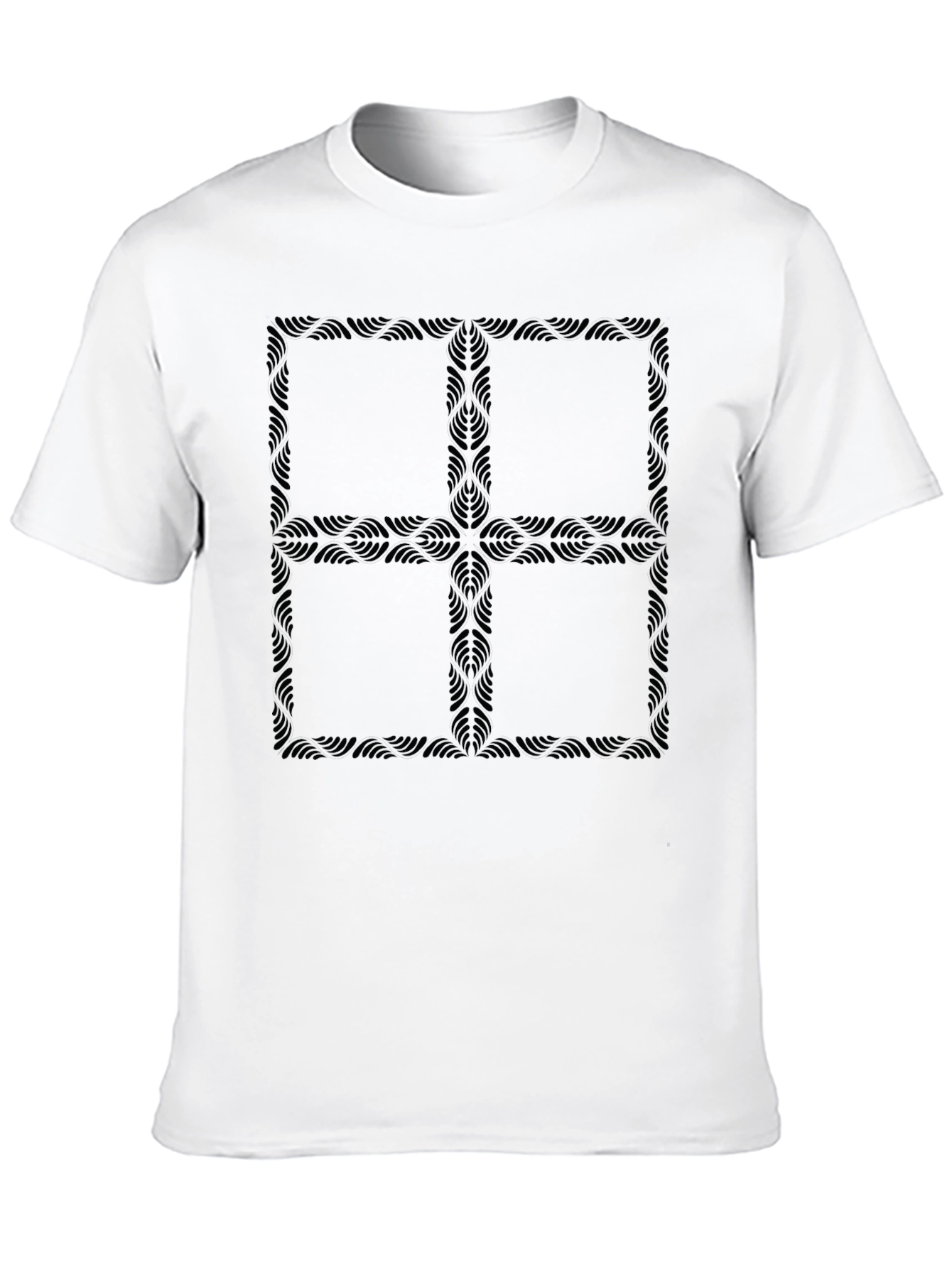 Black Graphic Tee: Abstract Floral Square Design