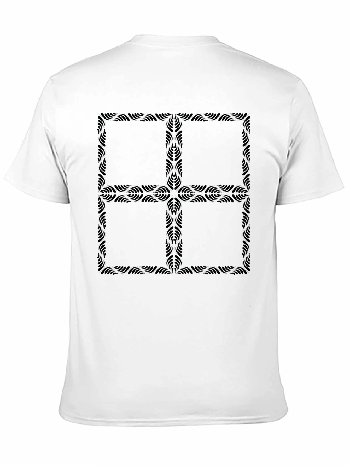 Black Graphic Tee: Abstract Floral Square Design