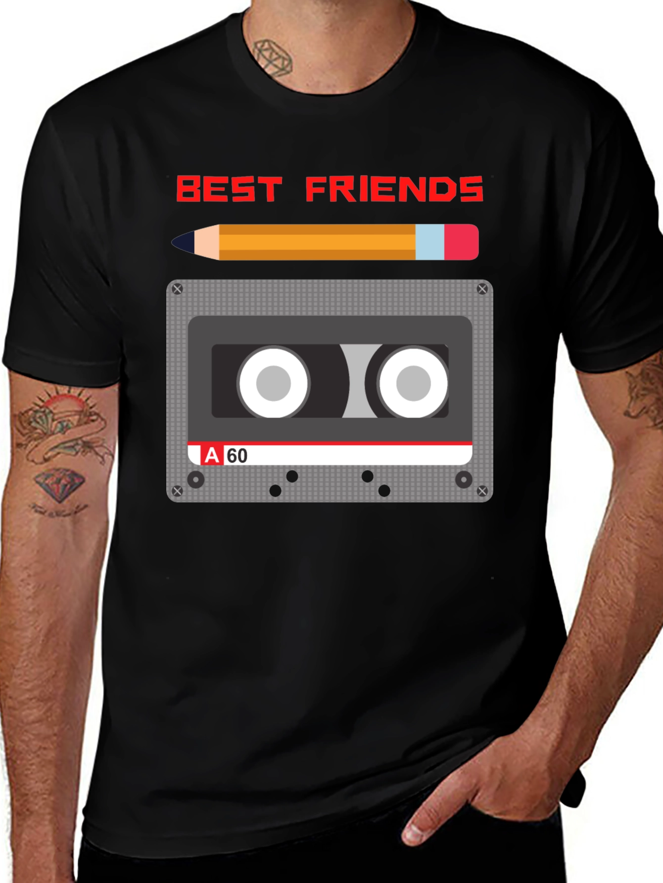 Retro Cassette & Pencil Best Friends Graphic T-Shirt