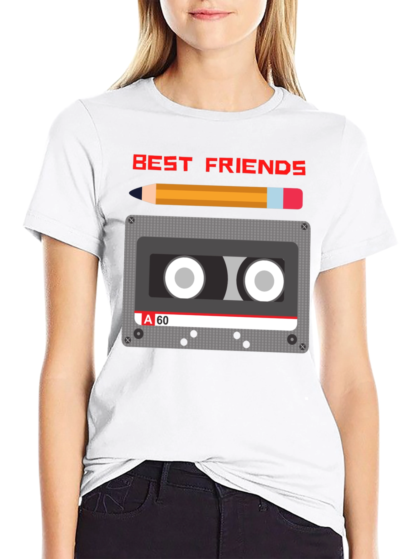 Retro Cassette & Pencil Best Friends Graphic T-Shirt