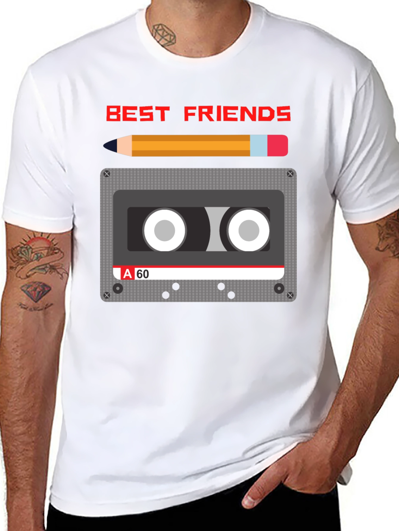 Retro Cassette & Pencil Best Friends Graphic T-Shirt