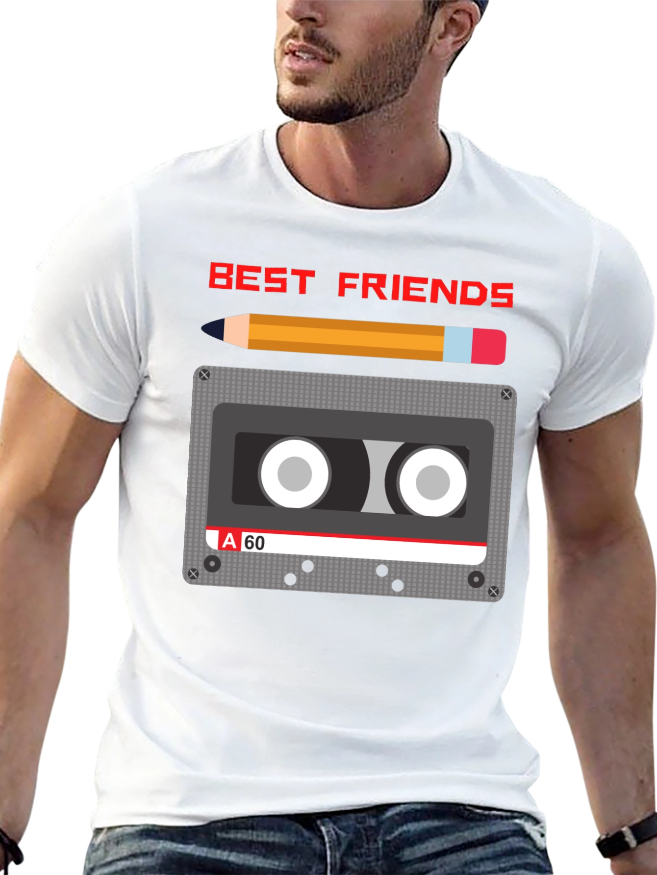 Retro Cassette & Pencil Best Friends Graphic T-Shirt