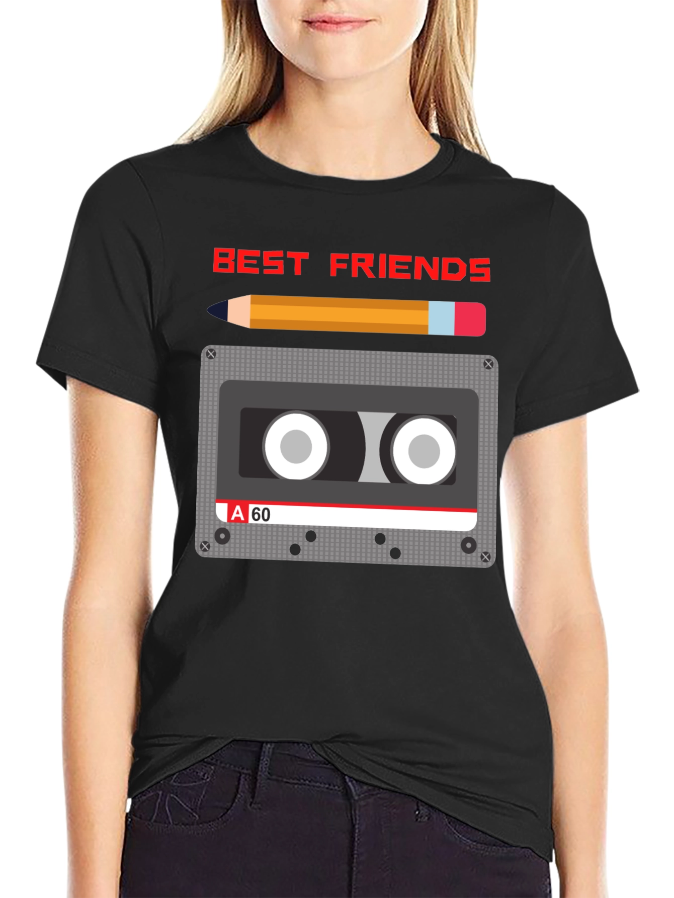 Retro Cassette & Pencil Best Friends Graphic T-Shirt