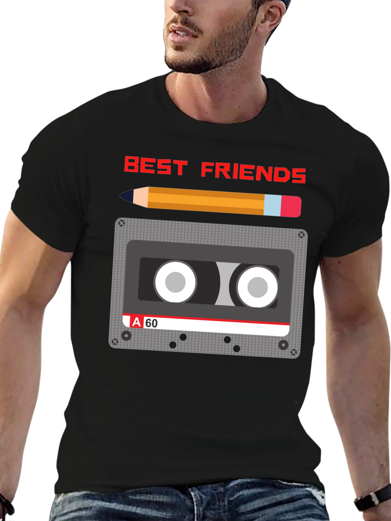 Retro Cassette & Pencil Best Friends Graphic T-Shirt