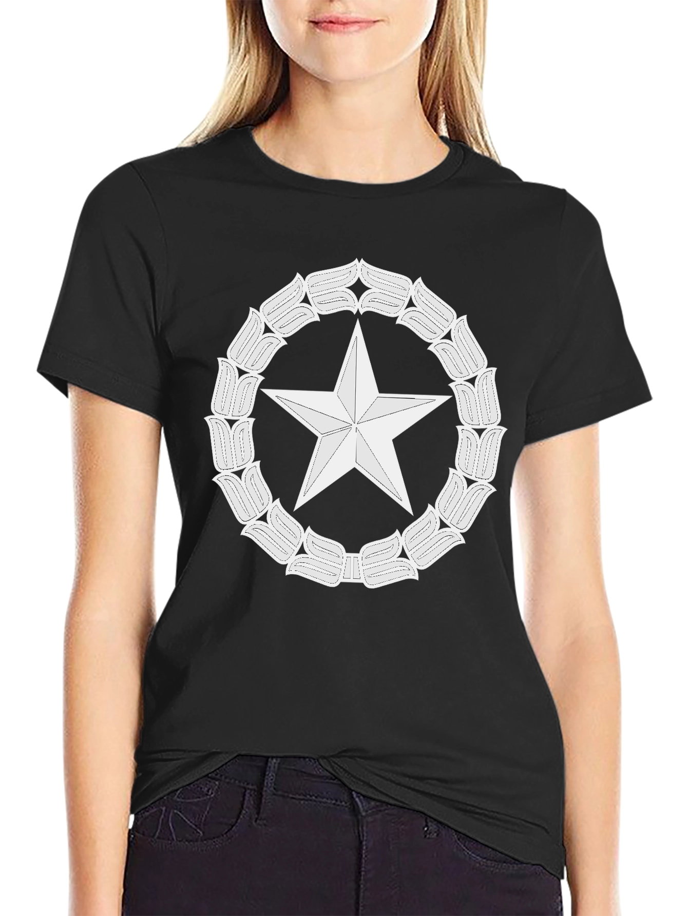 Star & Floral Wreath Graphic Tee - Black