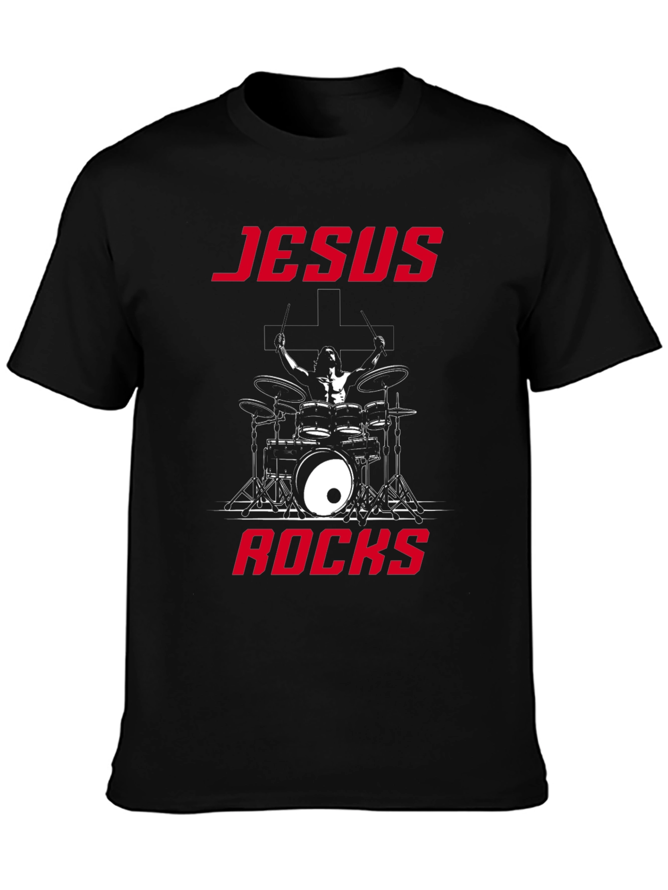 Jesus Rocks Drummer Graphic T-Shirt