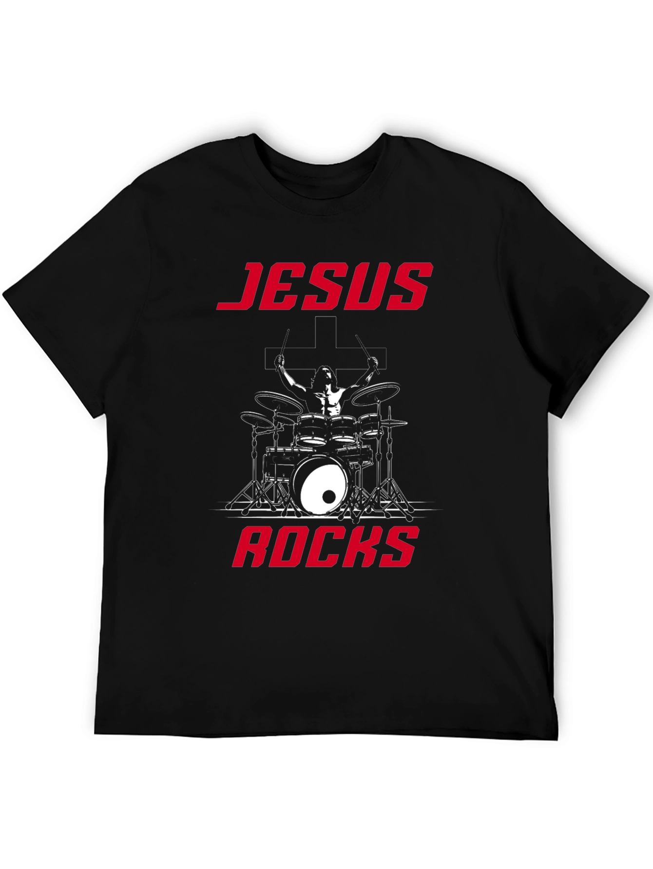 Jesus Rocks Drummer Graphic T-Shirt