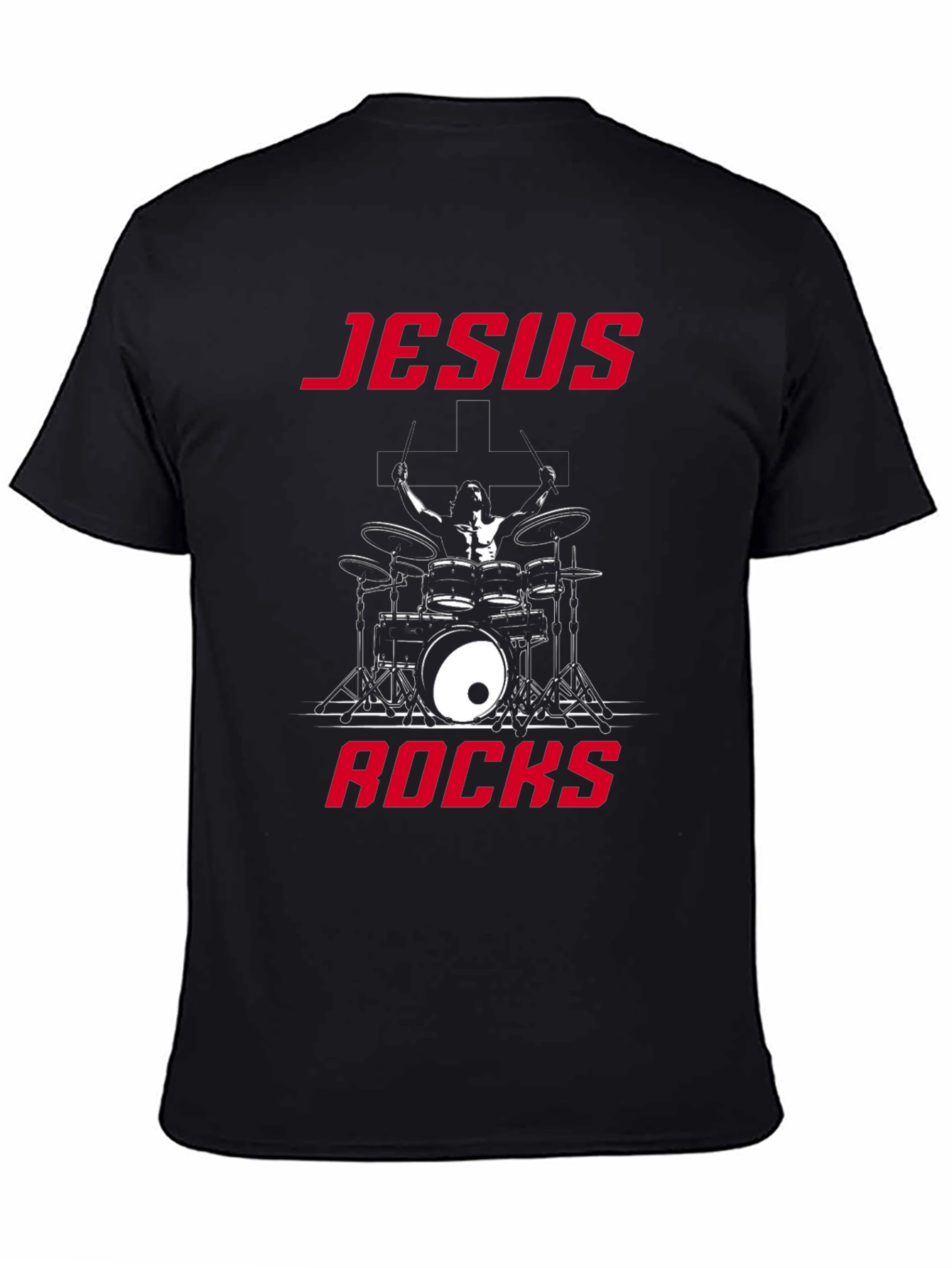 Jesus Rocks Drummer Graphic T-Shirt