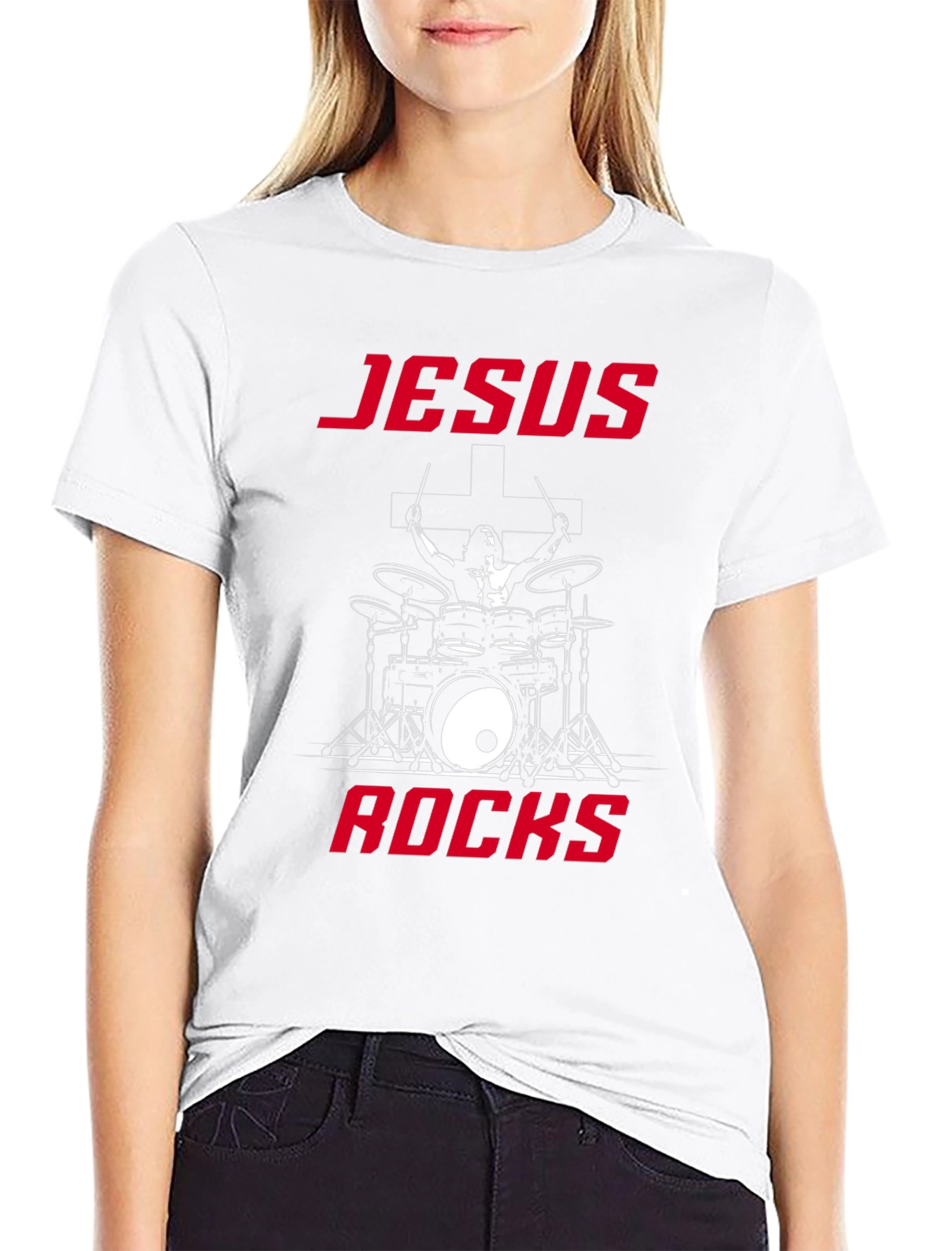 Jesus Rocks Drummer Graphic T-Shirt