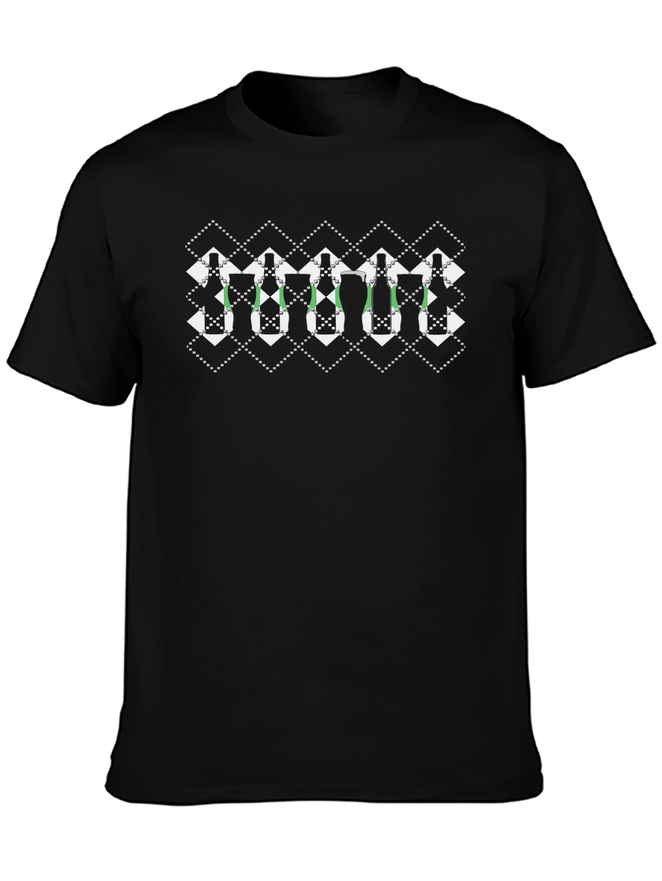 Geometric Wine Bottle Pattern Black T-Shirt