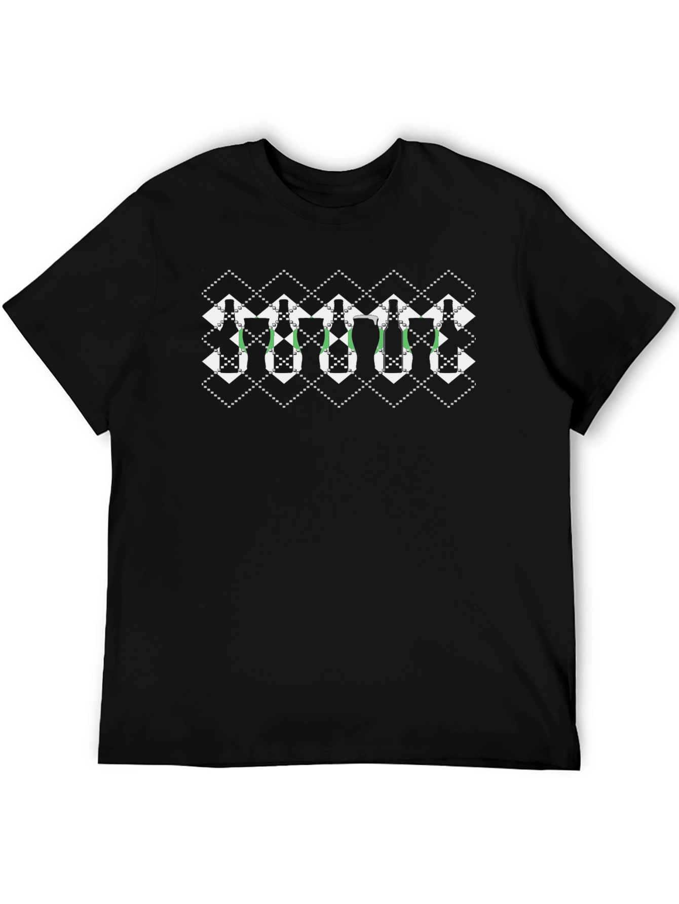 Geometric Wine Bottle Pattern Black T-Shirt