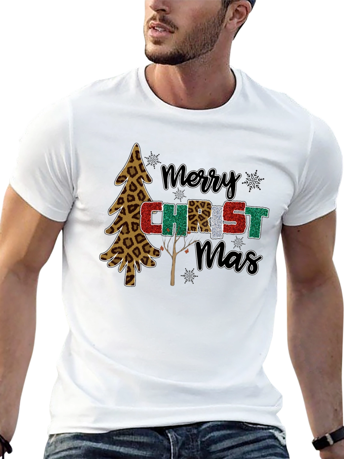 Merry Christmas Leopard Print Tree Holiday T-Shirt