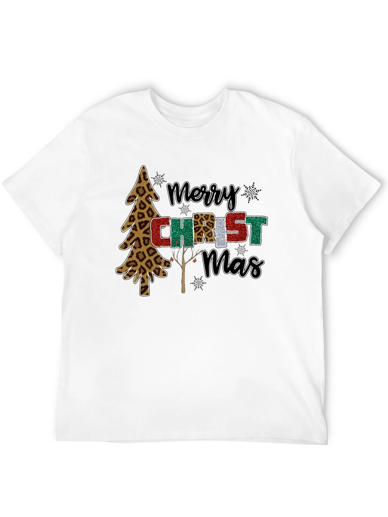 Merry Christmas Leopard Print Tree Holiday T-Shirt
