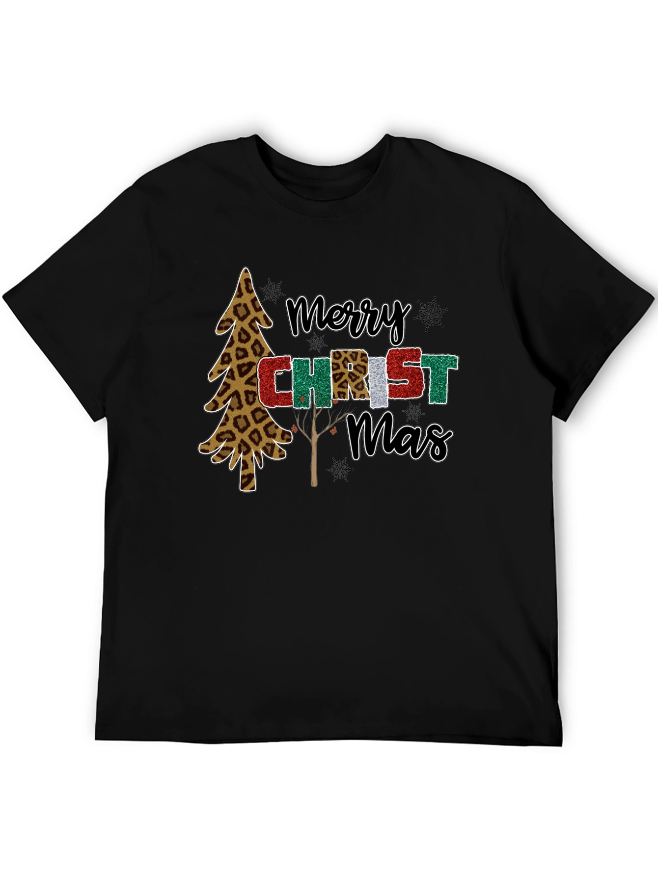 Merry Christmas Leopard Print Tree Holiday T-Shirt