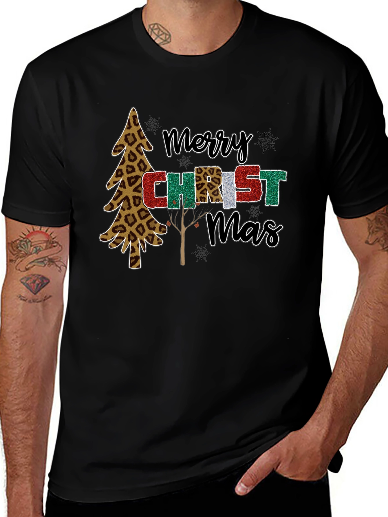 Merry Christmas Leopard Print Tree Holiday T-Shirt
