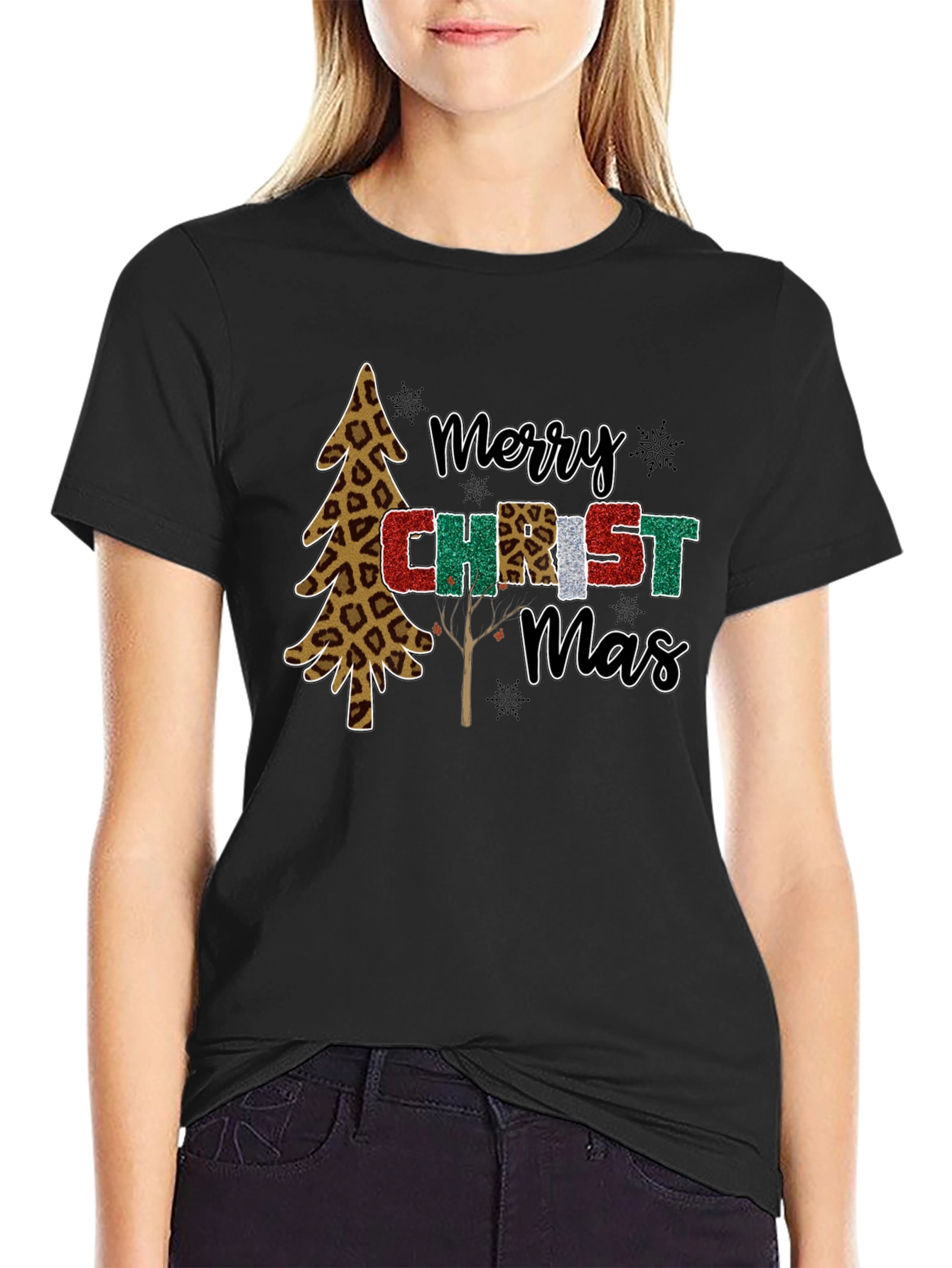 Merry Christmas Leopard Print Tree Holiday T-Shirt