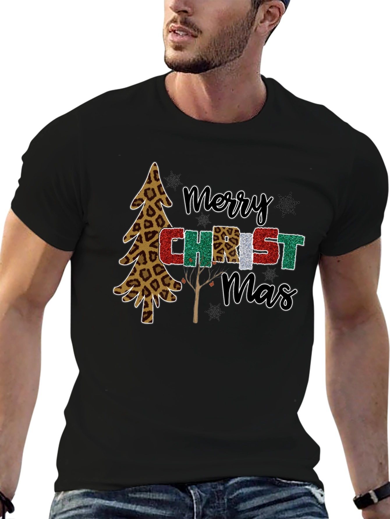 Merry Christmas Leopard Print Tree Holiday T-Shirt